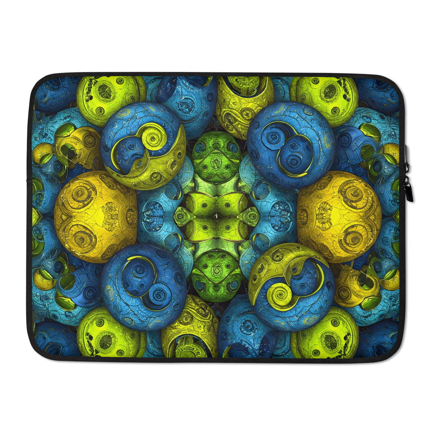 Abstract Design - Laptop Sleeve with spiral pattern, padded zipper, and faux fur lining.