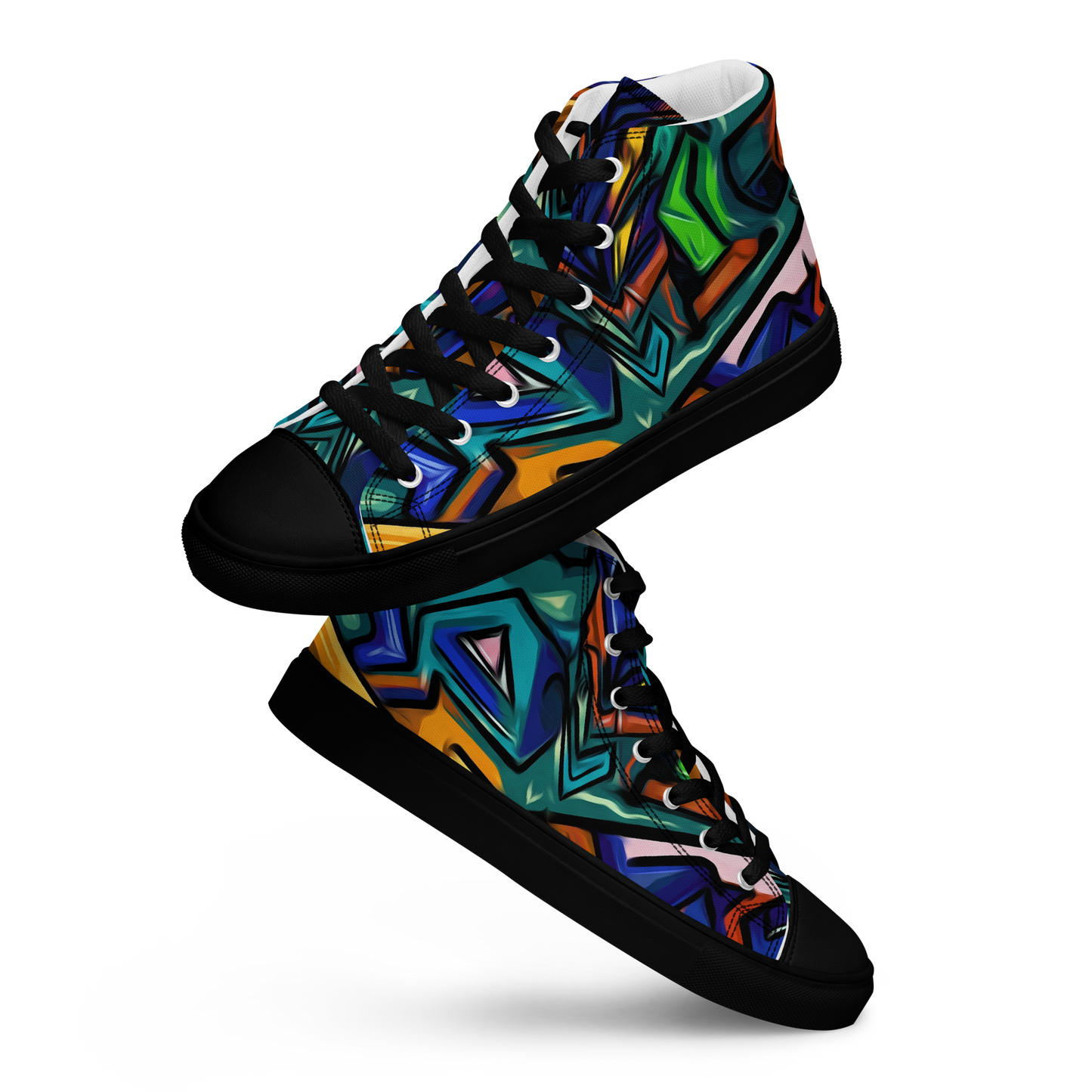 Grafiti High-Tops, colorful sneakers with canvas upper and faux leather toe.