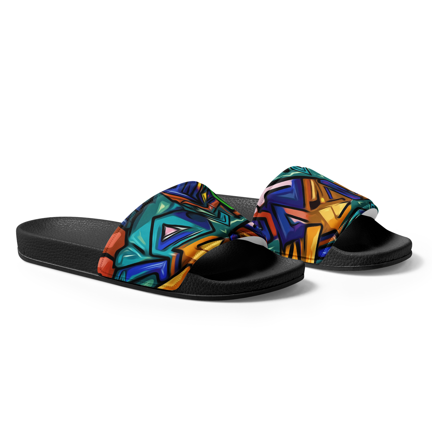 Grafiti Slides with cushioned faux leather strap and contoured footbed.