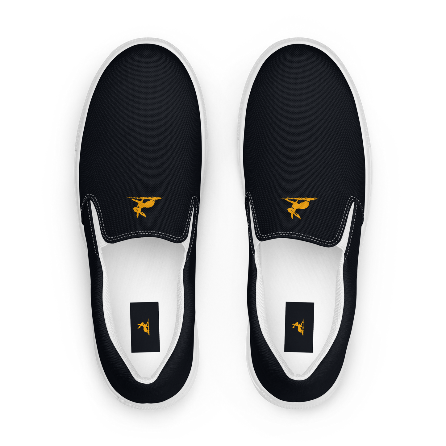 Biliping Canvas Slip-Ons: black and white sneakers with slip-on design.