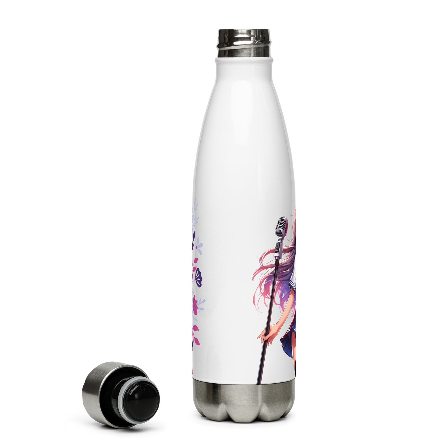 Sing-a-long Sipper: Stylish stainless steel water bottle with leak-proof cap.