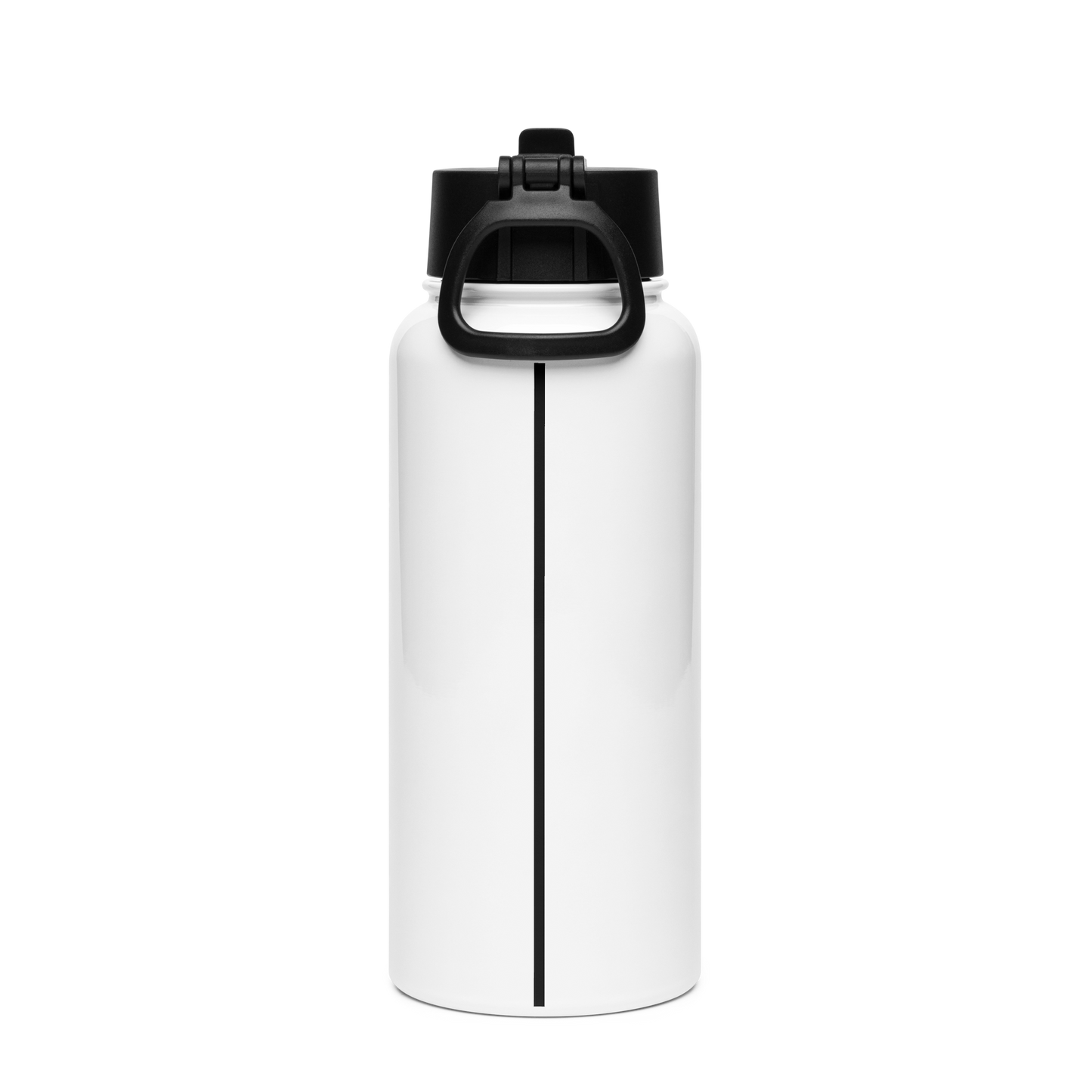 Shockwave Straw Bottle with black strap, black handle, and foldable straw.