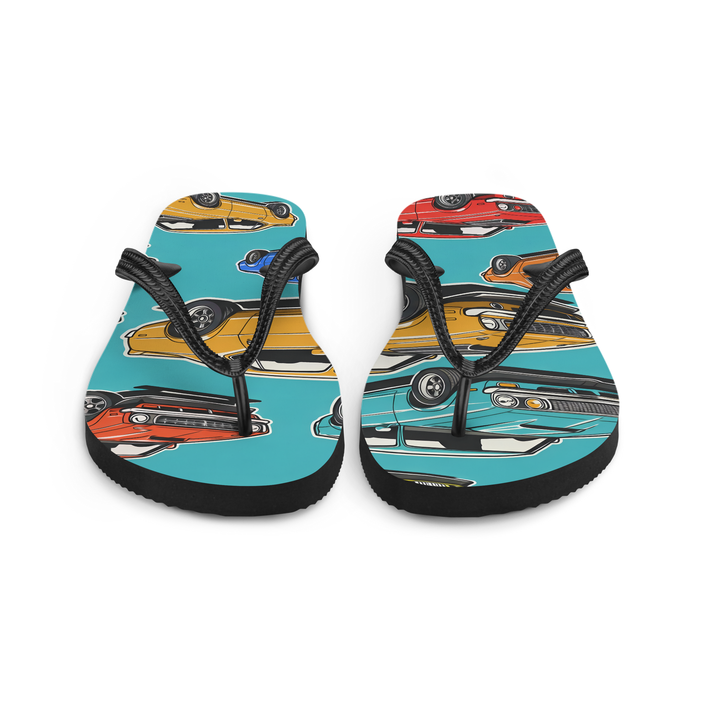 Flip-Flops 2 featuring car design and cushioned rubber sole.