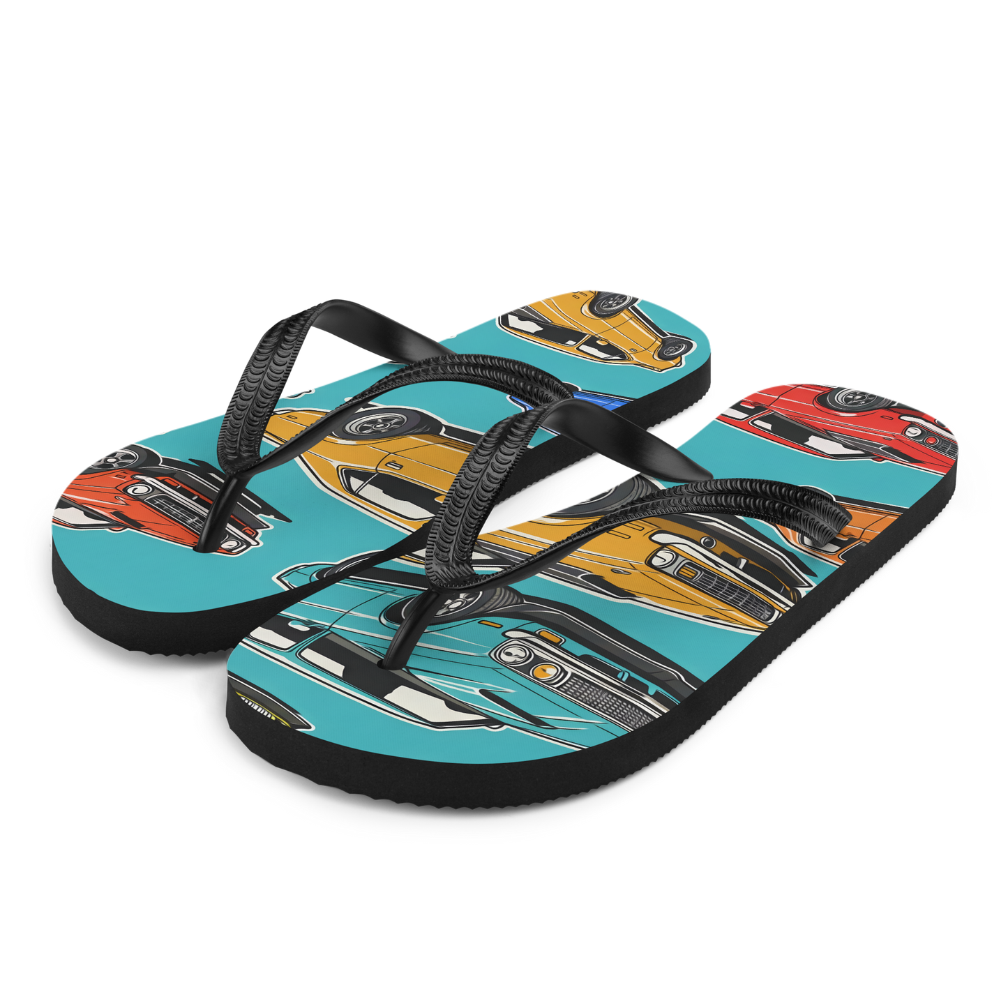 Flip-Flops 2 featuring car design with cushioned soles and black straps.