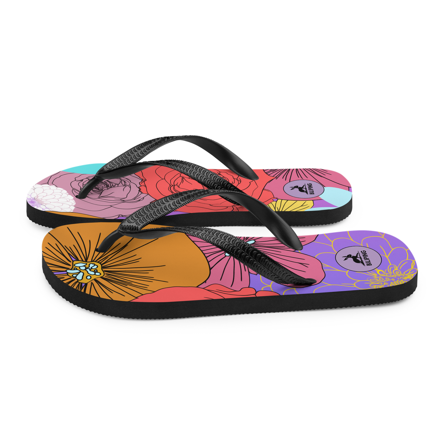 Bloom Stride flip-flops with cushioned rubber sole and soft polyester lining.