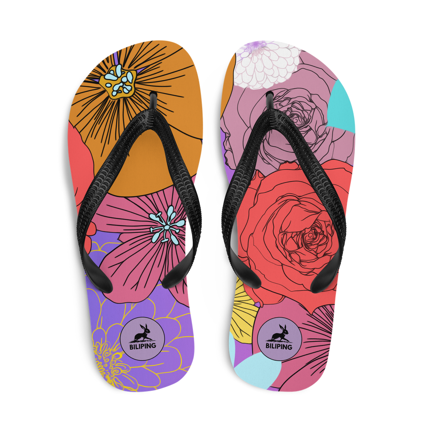 Bloom Stride flip-flops with floral design, cushioned sole, and toe-post style.