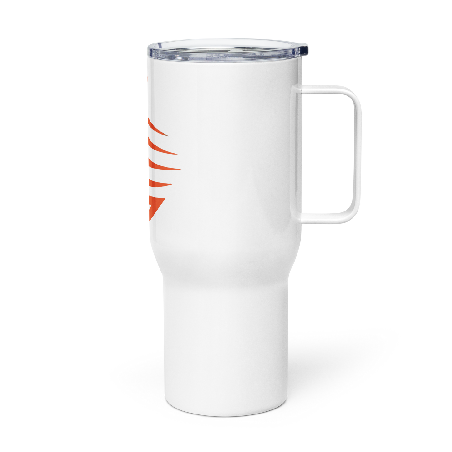 Precision Whisper Travel Mug with handle, sleek, durable design, spill-resistant lid.