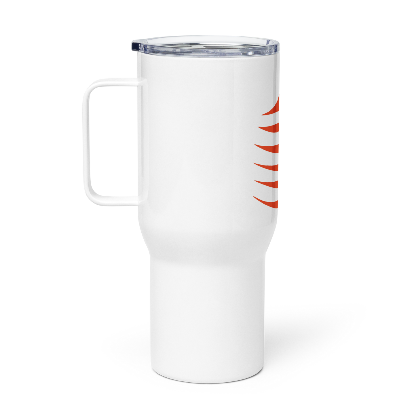Precision Whisper Travel Mug, white, handle visible, ideal for spill-free beverage transport.