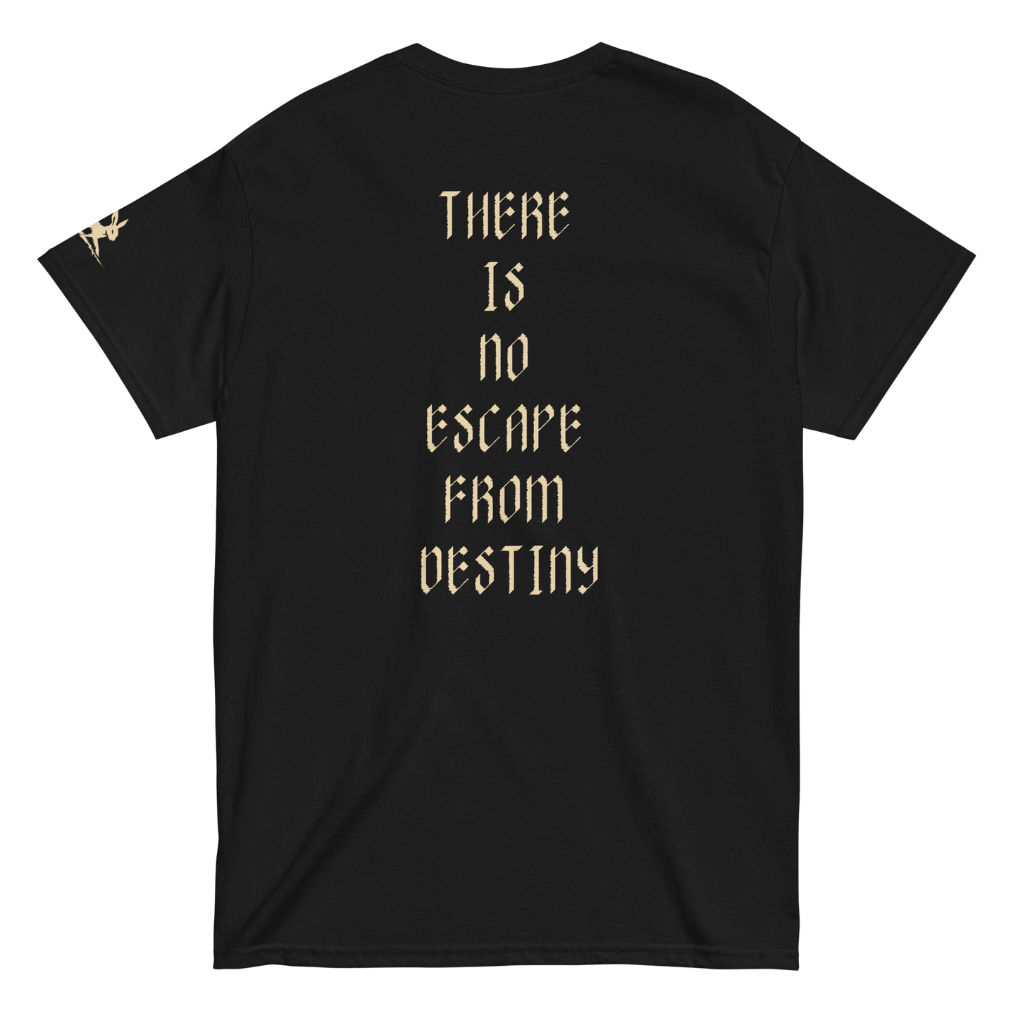 Ratu: Born from Shadows black tee with gold text on back.