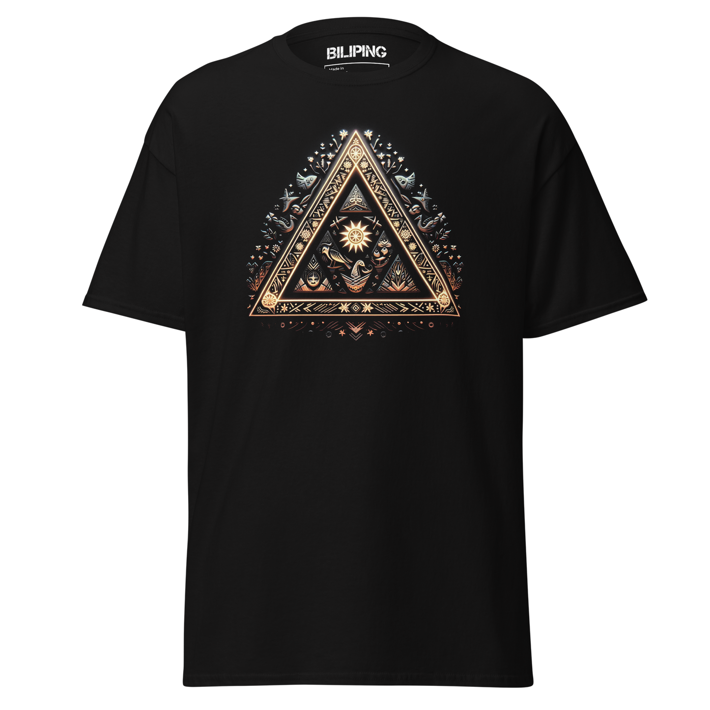 Trixity black t-shirt with triangle design, structured fit, 100% cotton.