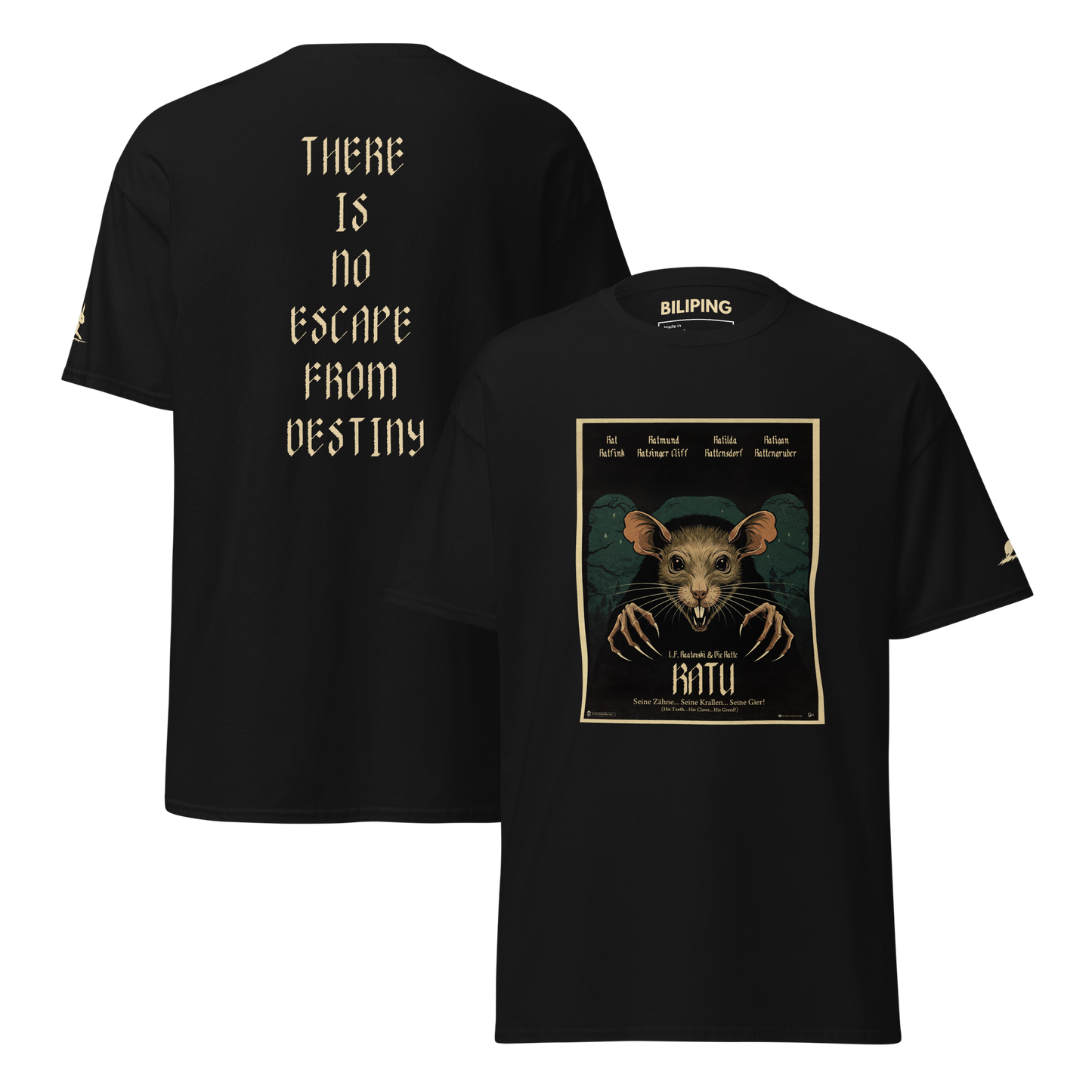 Black shirt with Ratu: Born from Shadows featuring a detailed mouse graphic.