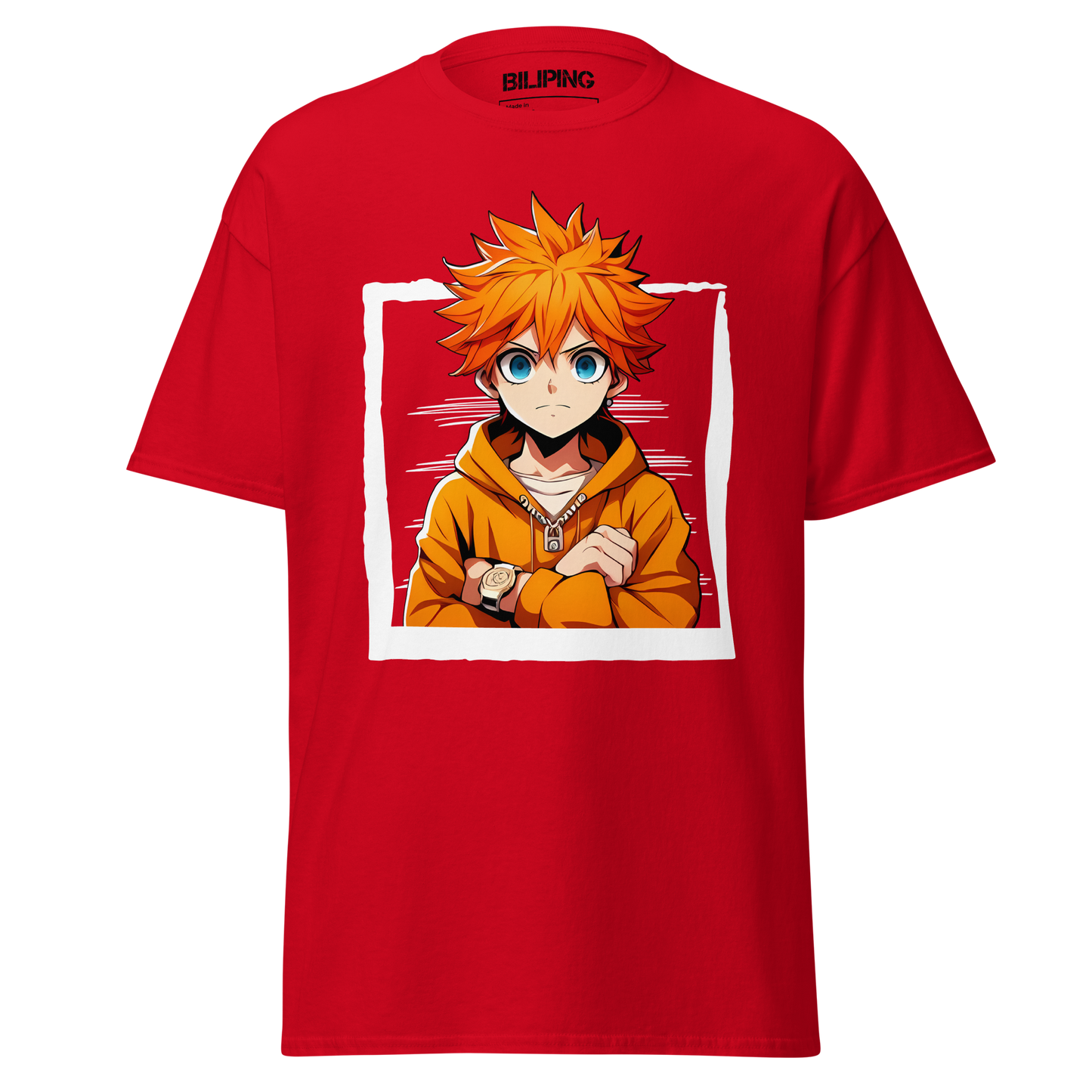Nolirya red cartoon character t-shirt, comfortable 100% cotton.