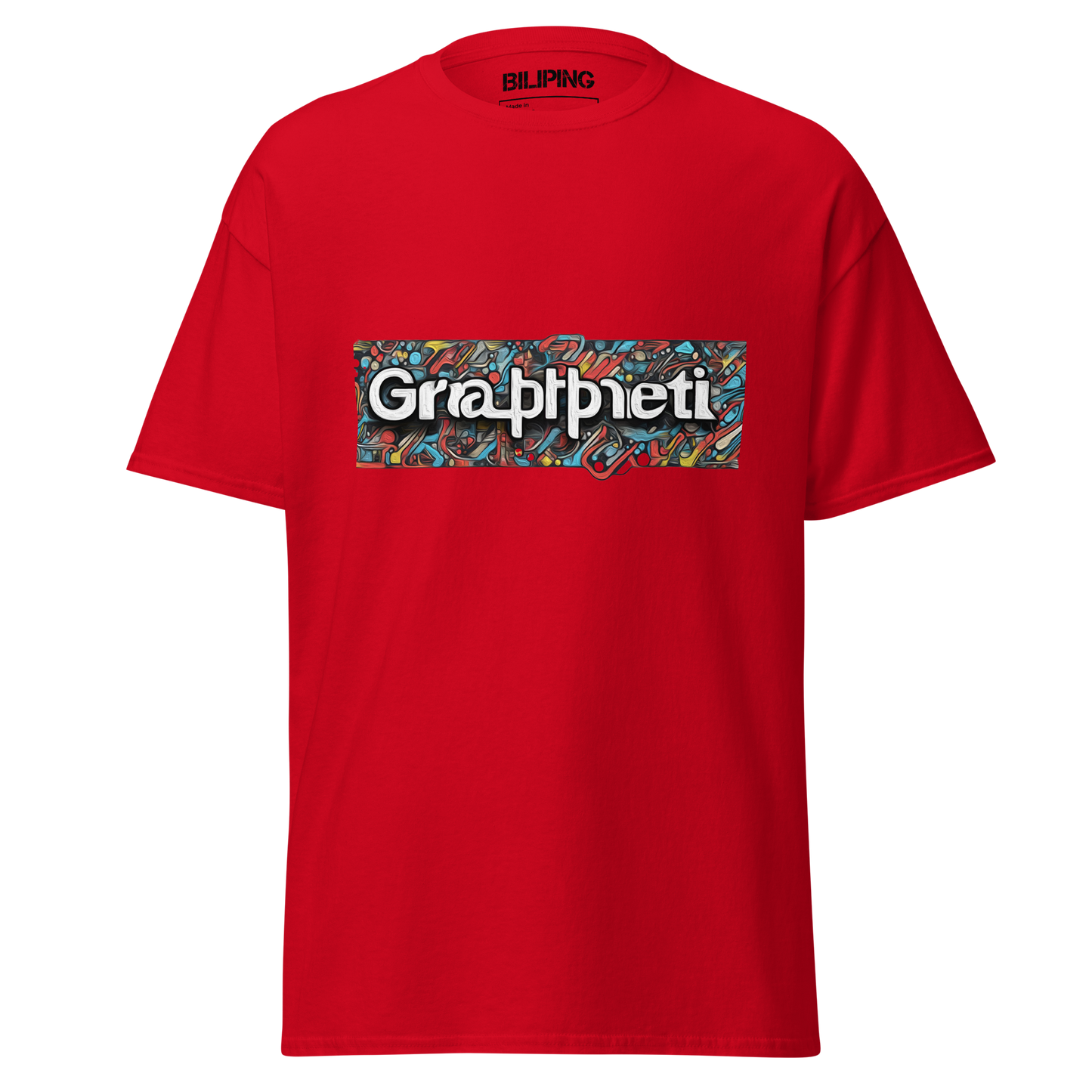 Teegraffiti red t-shirt with white text, designed for comfort and style.