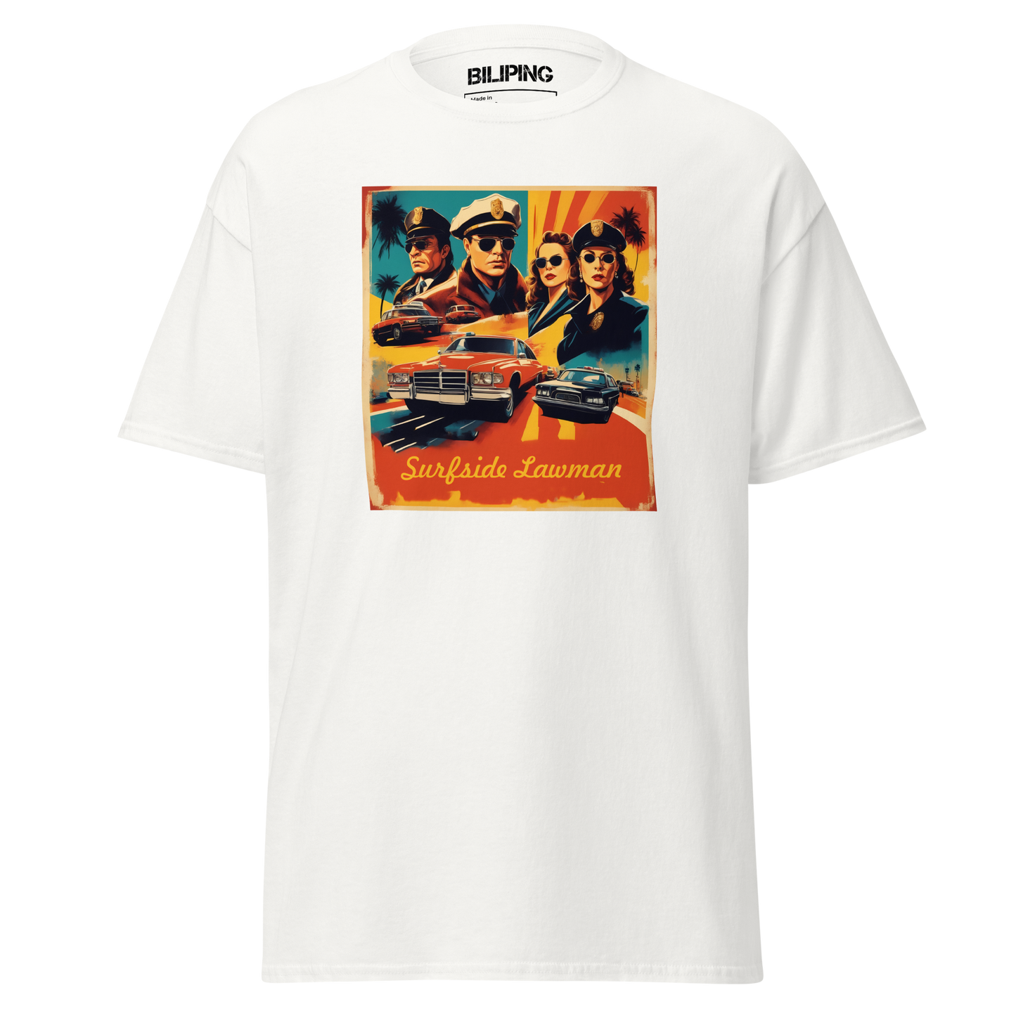 Surfside Lawman t-shirt featuring a group of men graphic.