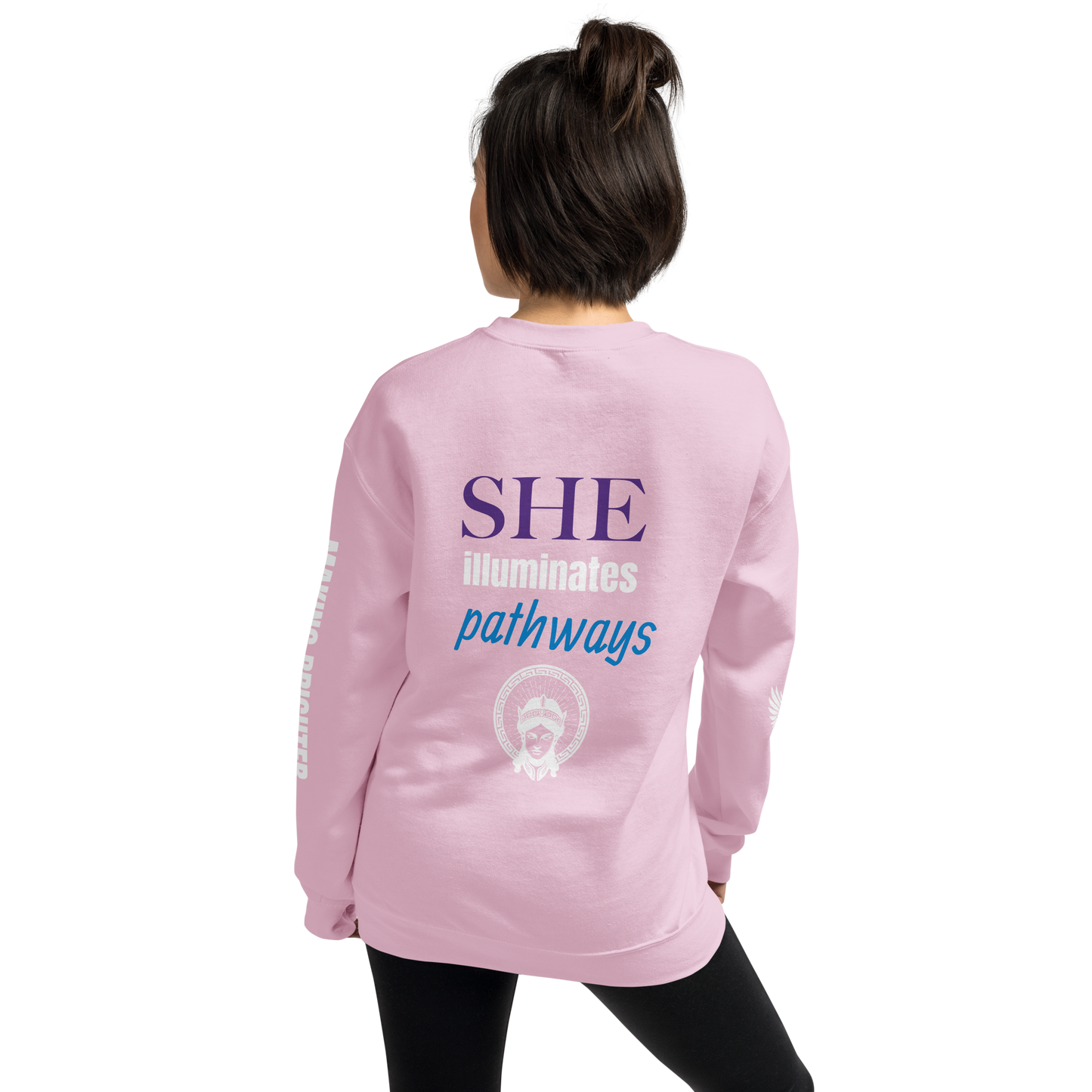 She Illuminates Pathways sweatshirt, cozy fabric, ideal for cool days.