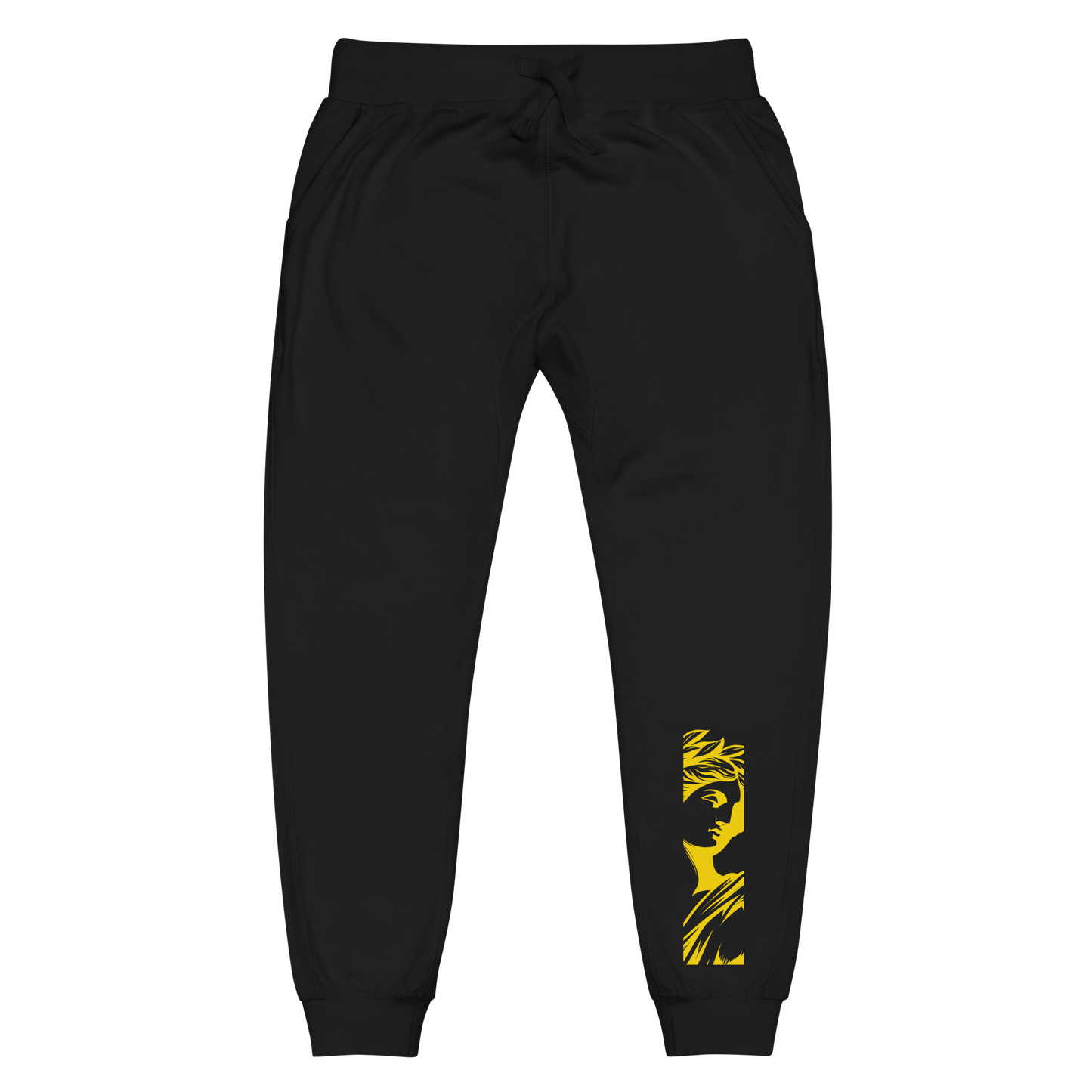 IsonFlex Sweatpants featuring a yellow face graphic on black fabric.
