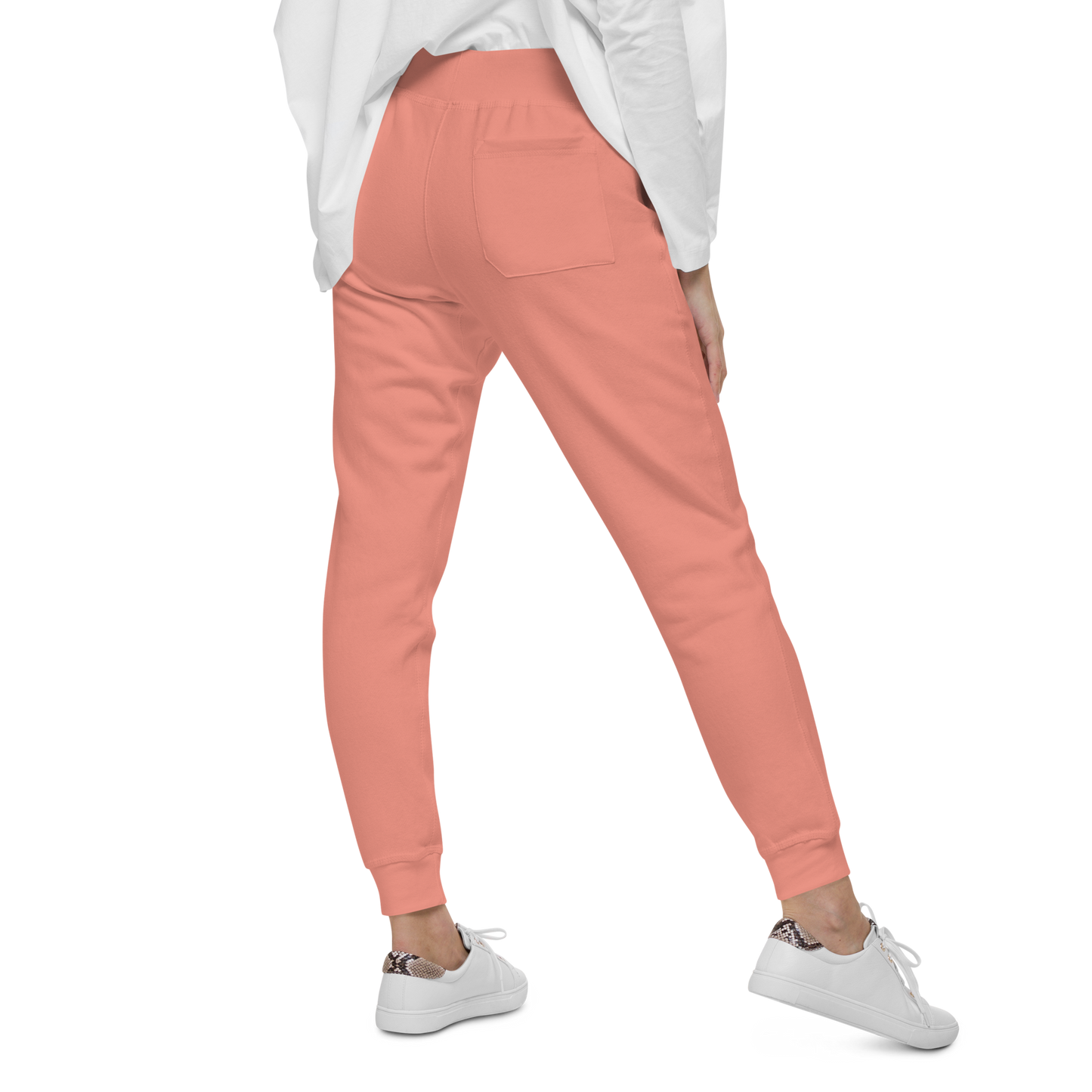 GoGirl Sweats: Close-up of cuffed fleece sweatpants with elastic waistband.