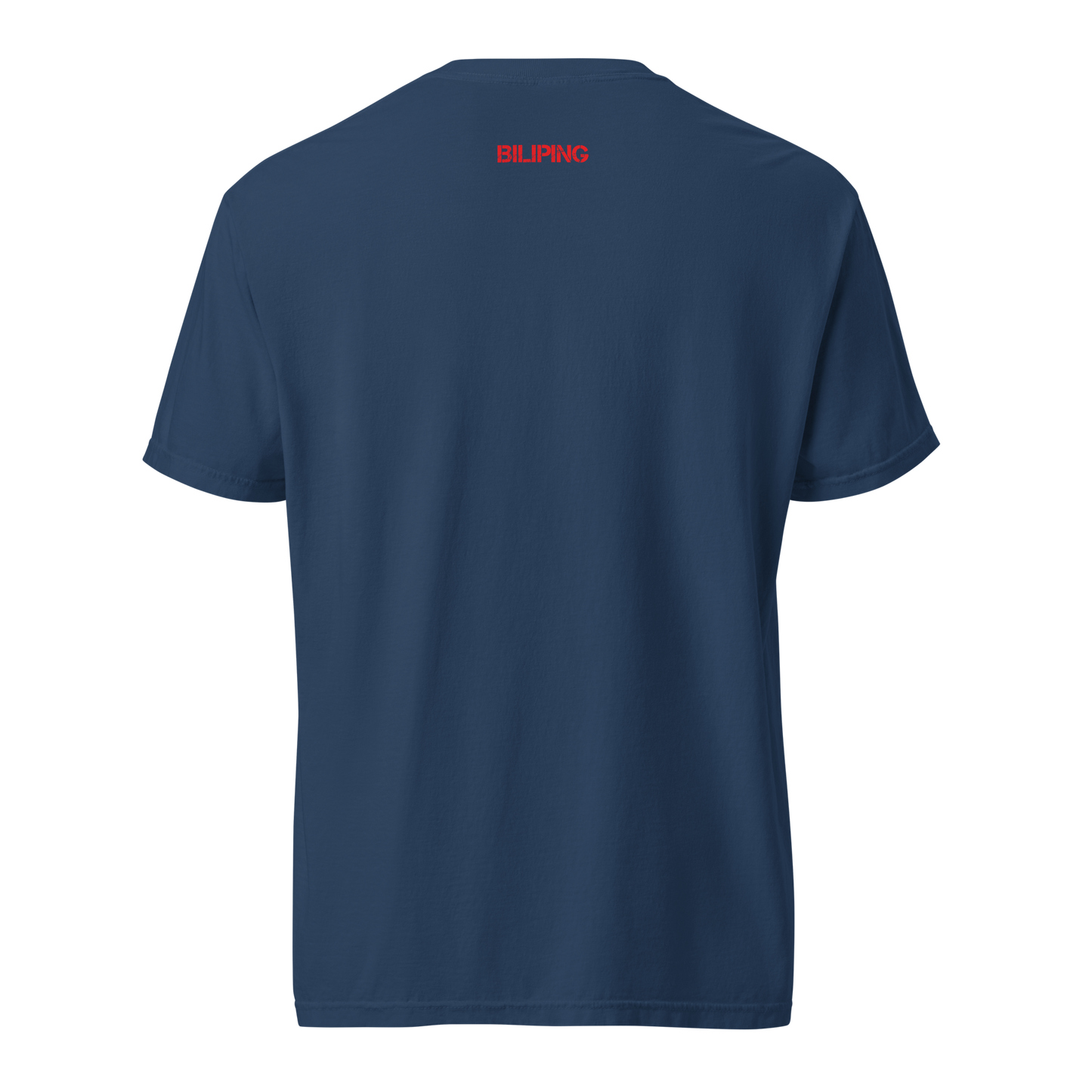 V - Shirt: Close-up of heavyweight, unisex tee showcasing relaxed fit sleeves.