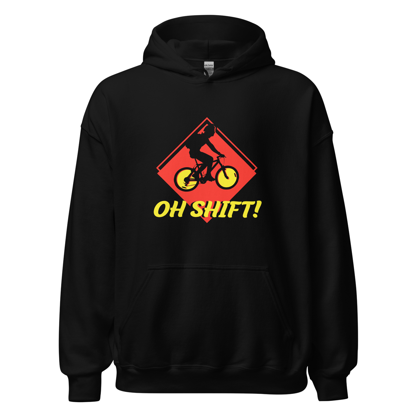 Shift Your Gears hoodie featuring a cyclist silhouette design.