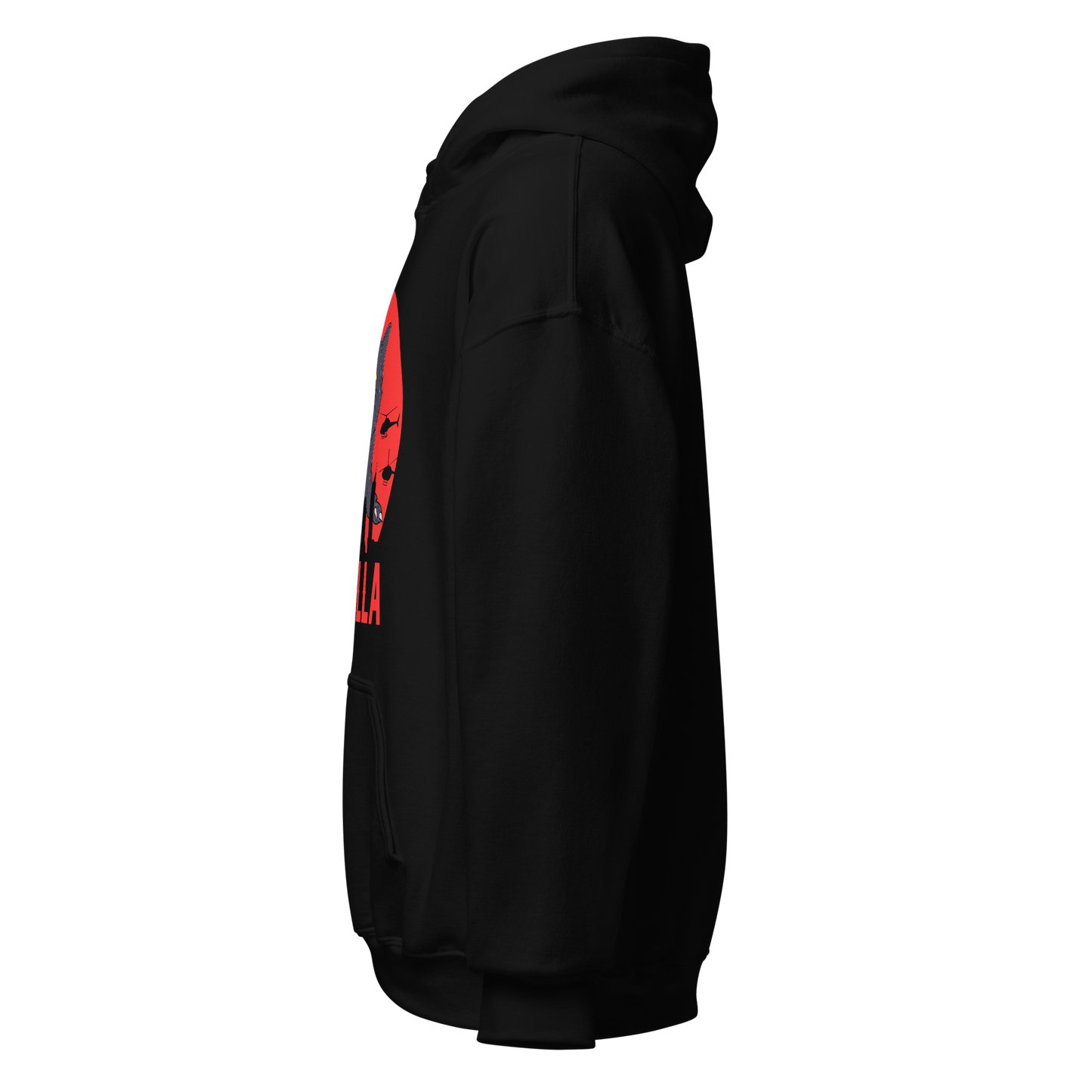 Top Cat Hoodie: black sweatshirt with red text and logo, cozy design.