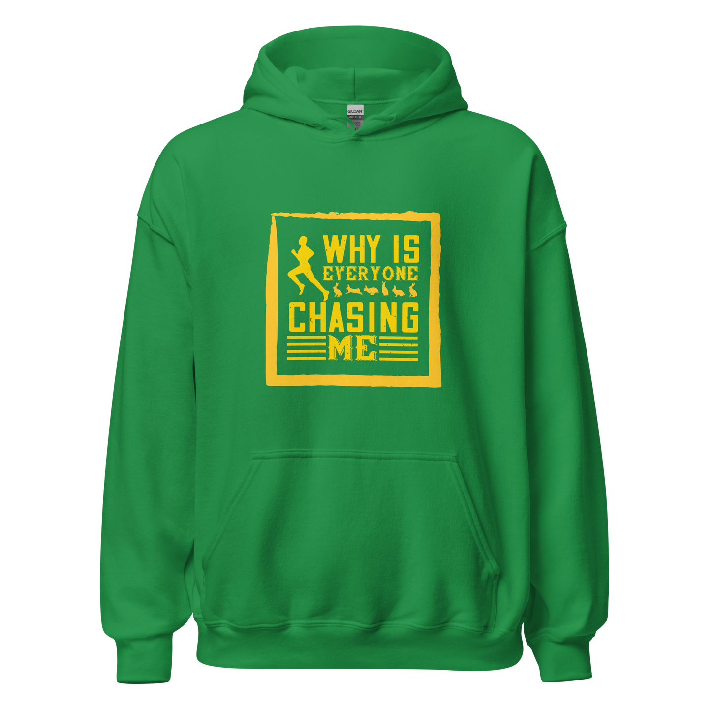 Everyone Chasing Me sweatshirt with yellow text, soft and stylish.