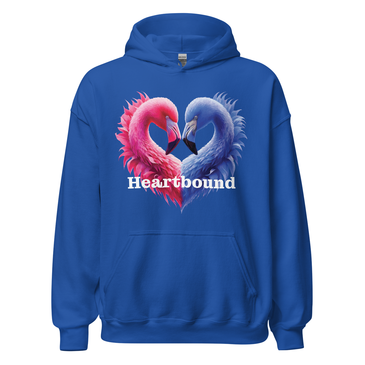 Love is Boundless hoodie featuring heart-shaped flamingos, perfect for cool evenings.