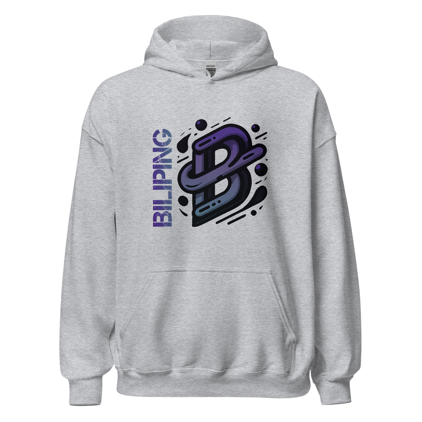 B-G Hoodie featuring a grey sweatshirt with a letter B.