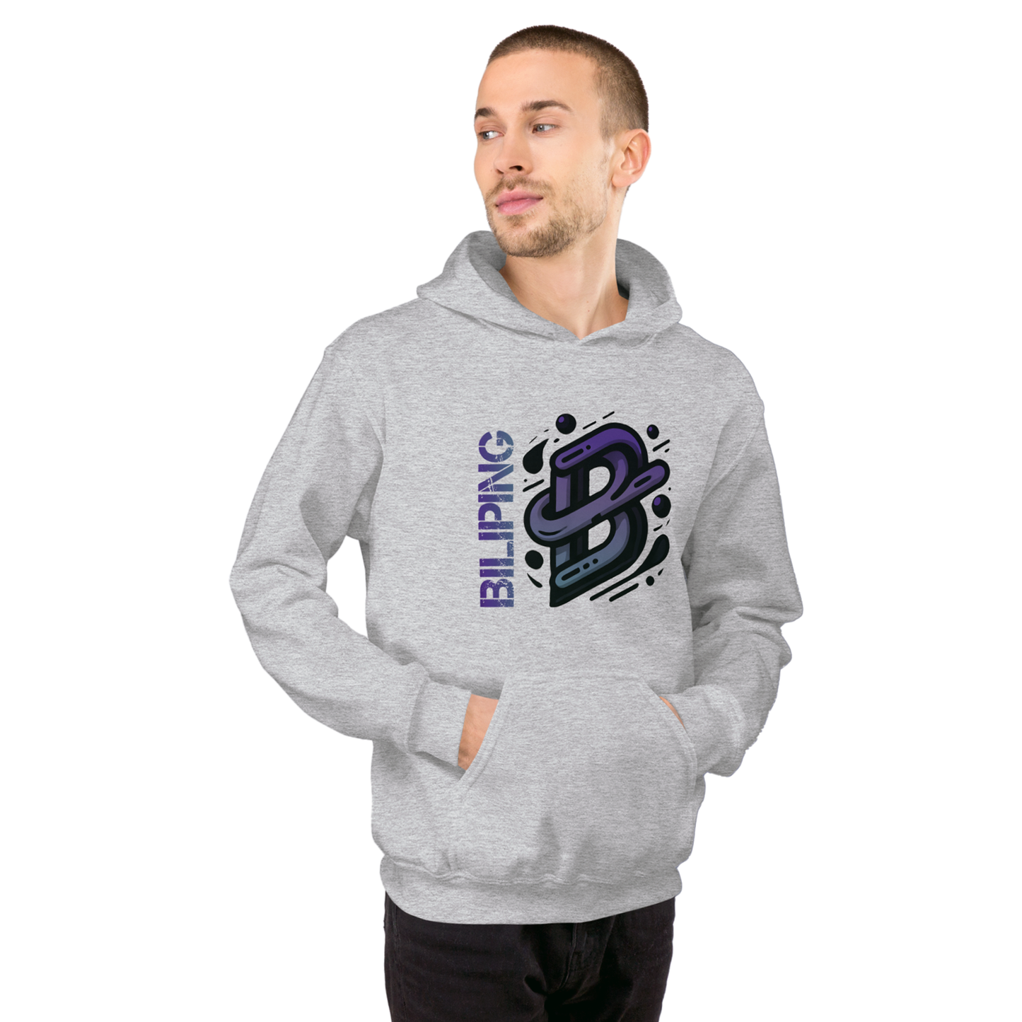 B-G Hoodie close-up, showcasing comfy sweatshirt fabric and sleeve details.