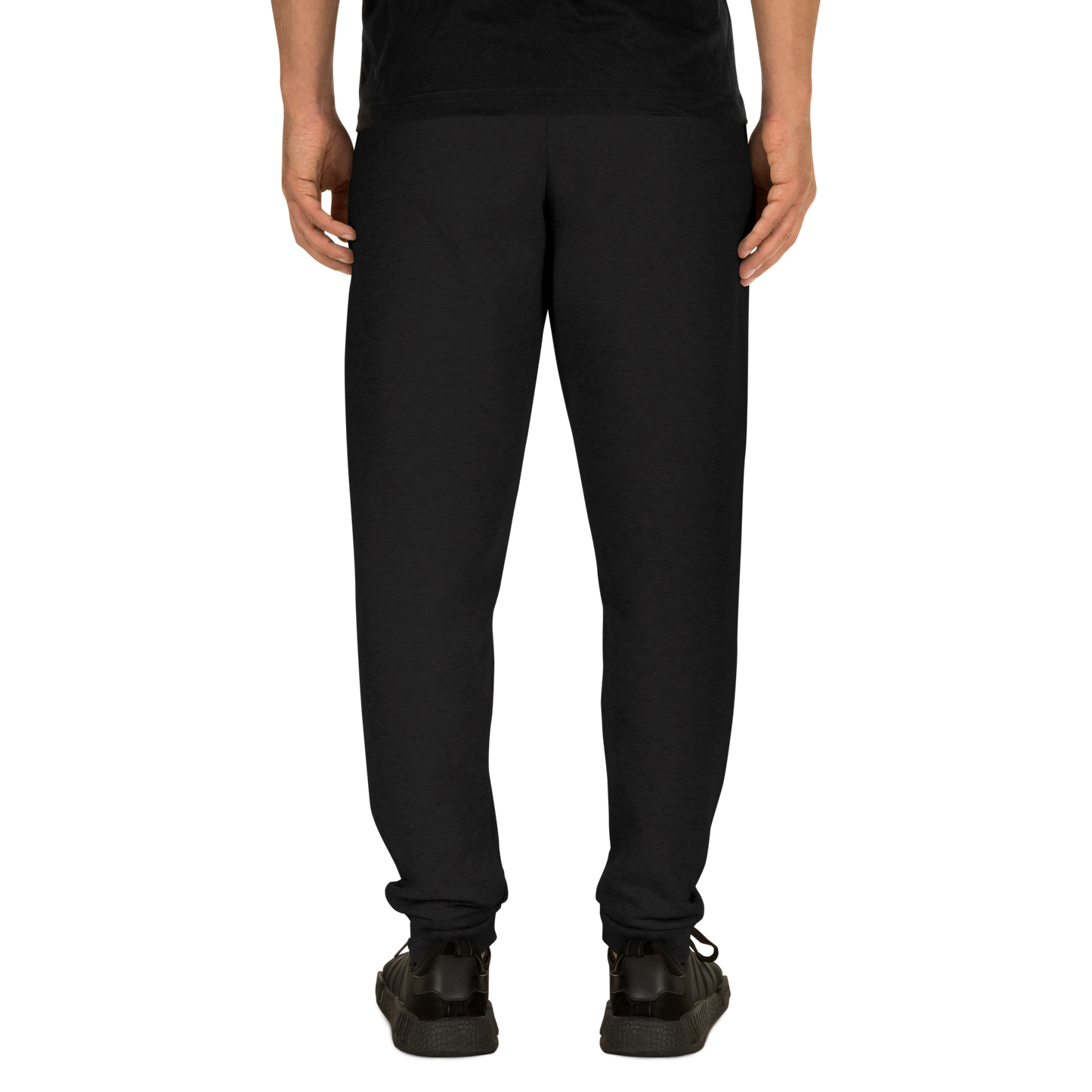 Close-up of V - Joggers showcasing tapered fit and elastic waistband.