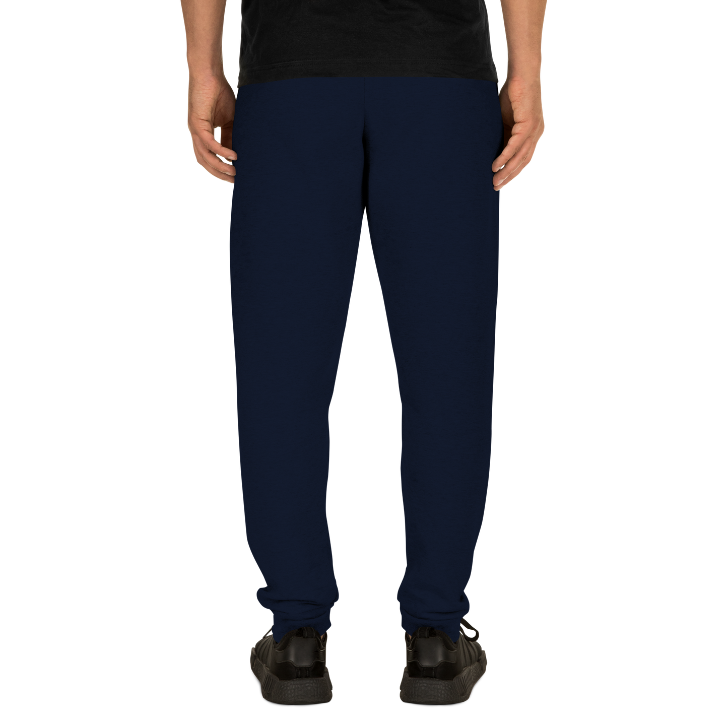 Hand showcasing V - Joggers, highlighting tapered fit and elastic waistband.