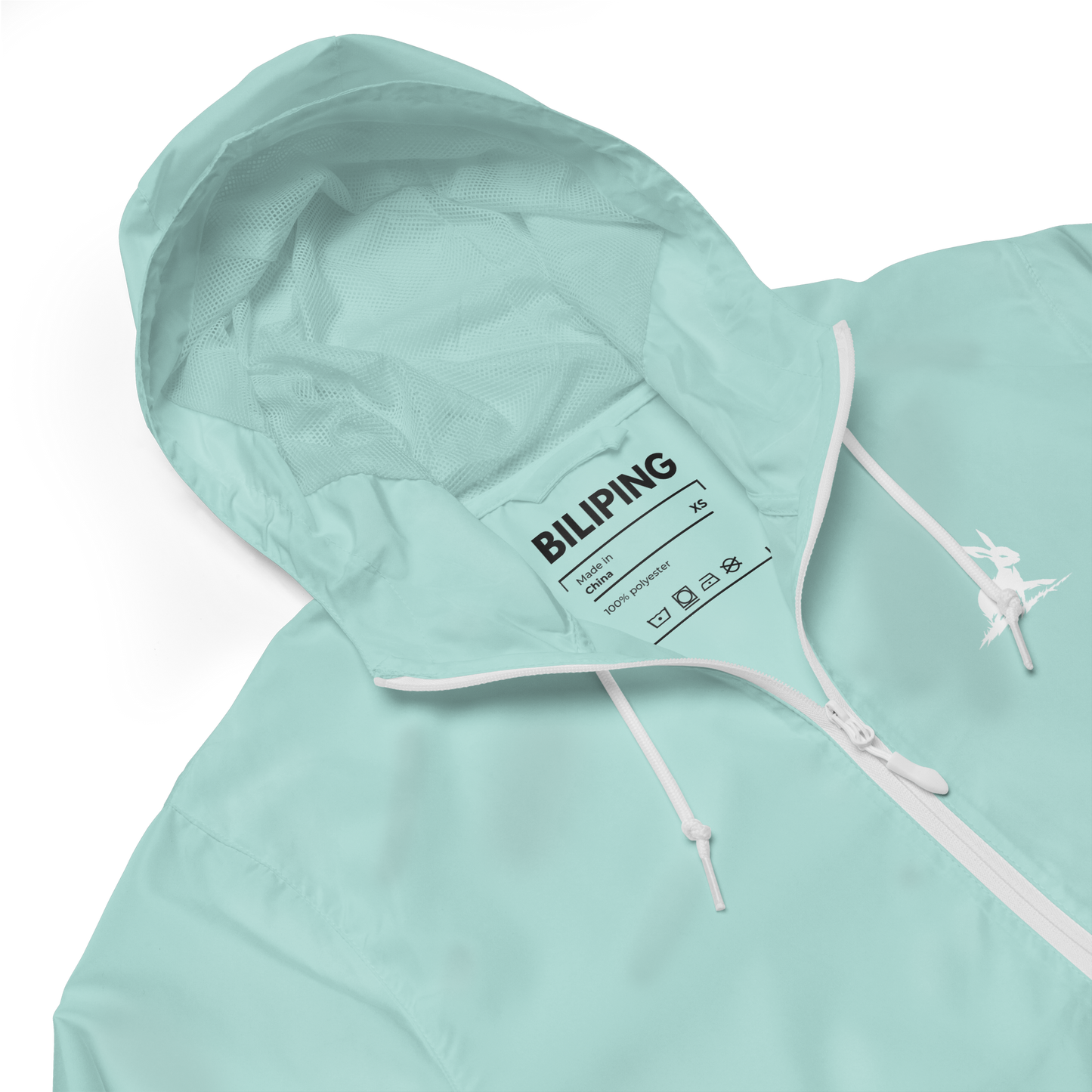 Biliping Windbreaker close-up, showcasing sleek matte-finish zippers and high scuba-style neckline.