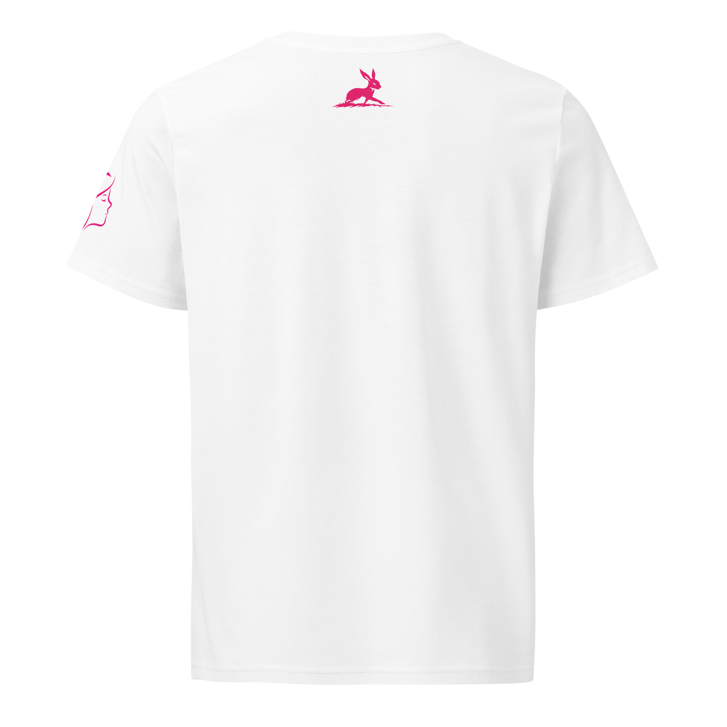 BeYou Tee featuring a pink rabbit logo, crafted from organic cotton.