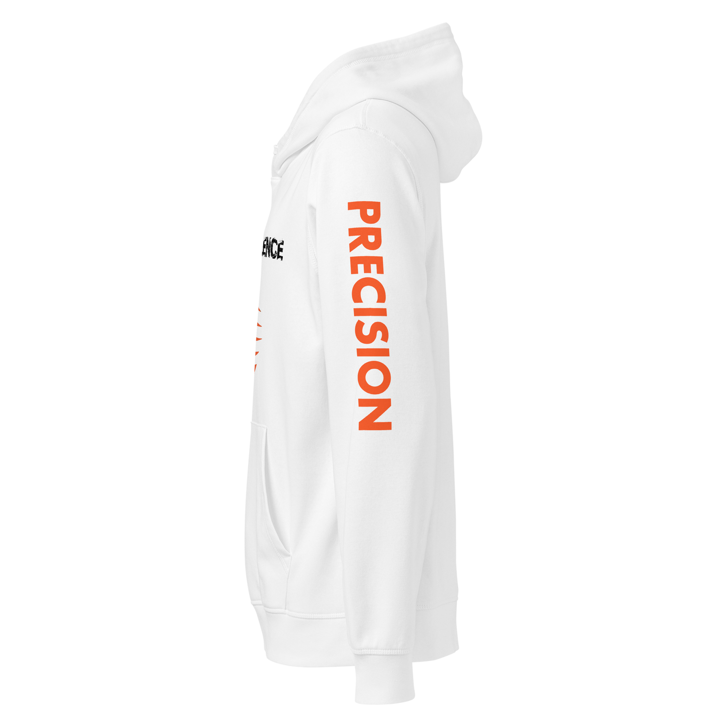 Precision Whisper hoodie with back half-moon detail, casual fit.