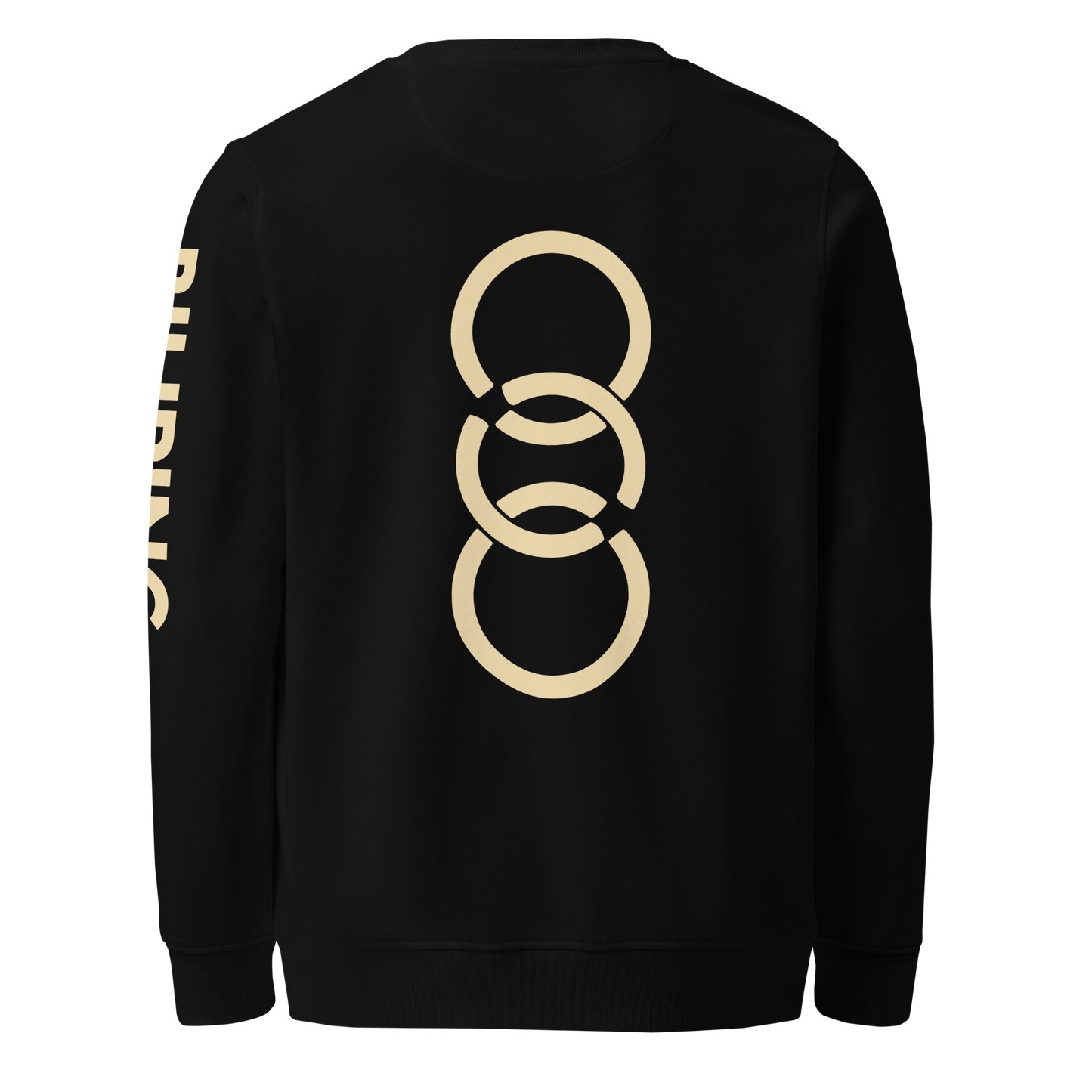 Biliping Sweatshirt, close-up of black fabric and detailing on eco-friendly active shirt.