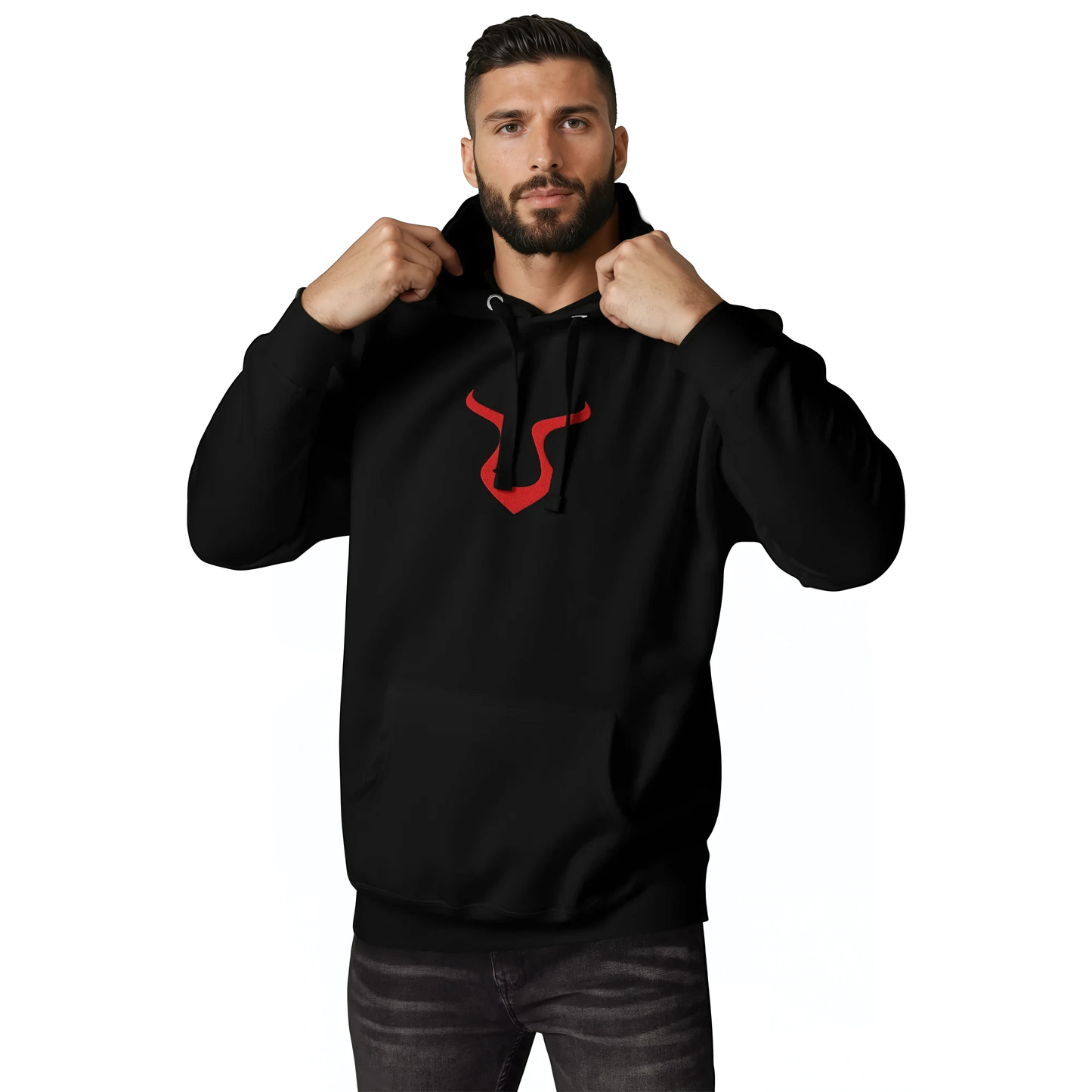 V - Hoodie, close-up of a man's face wearing it.
