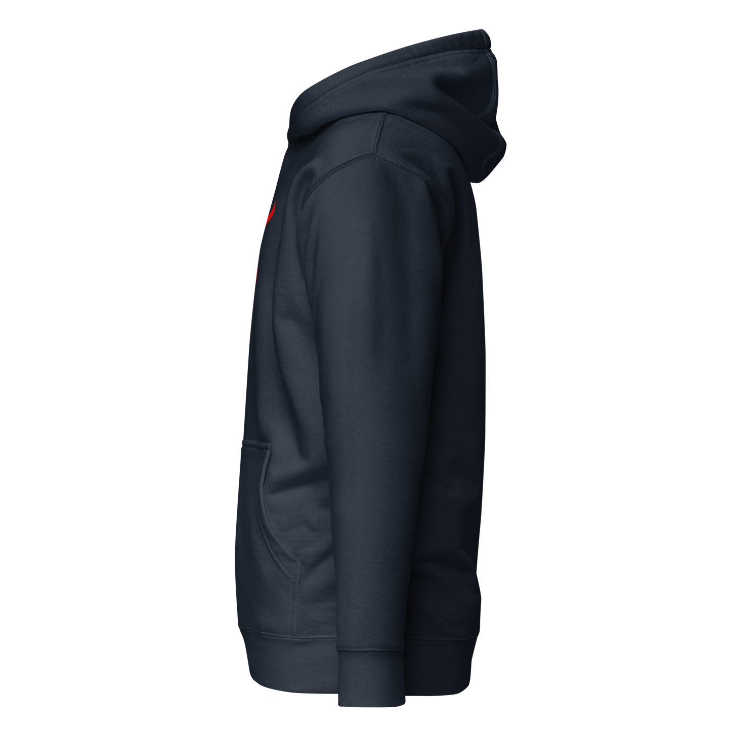 V - Hoodie with red logo, pouch pocket, and warm hood.