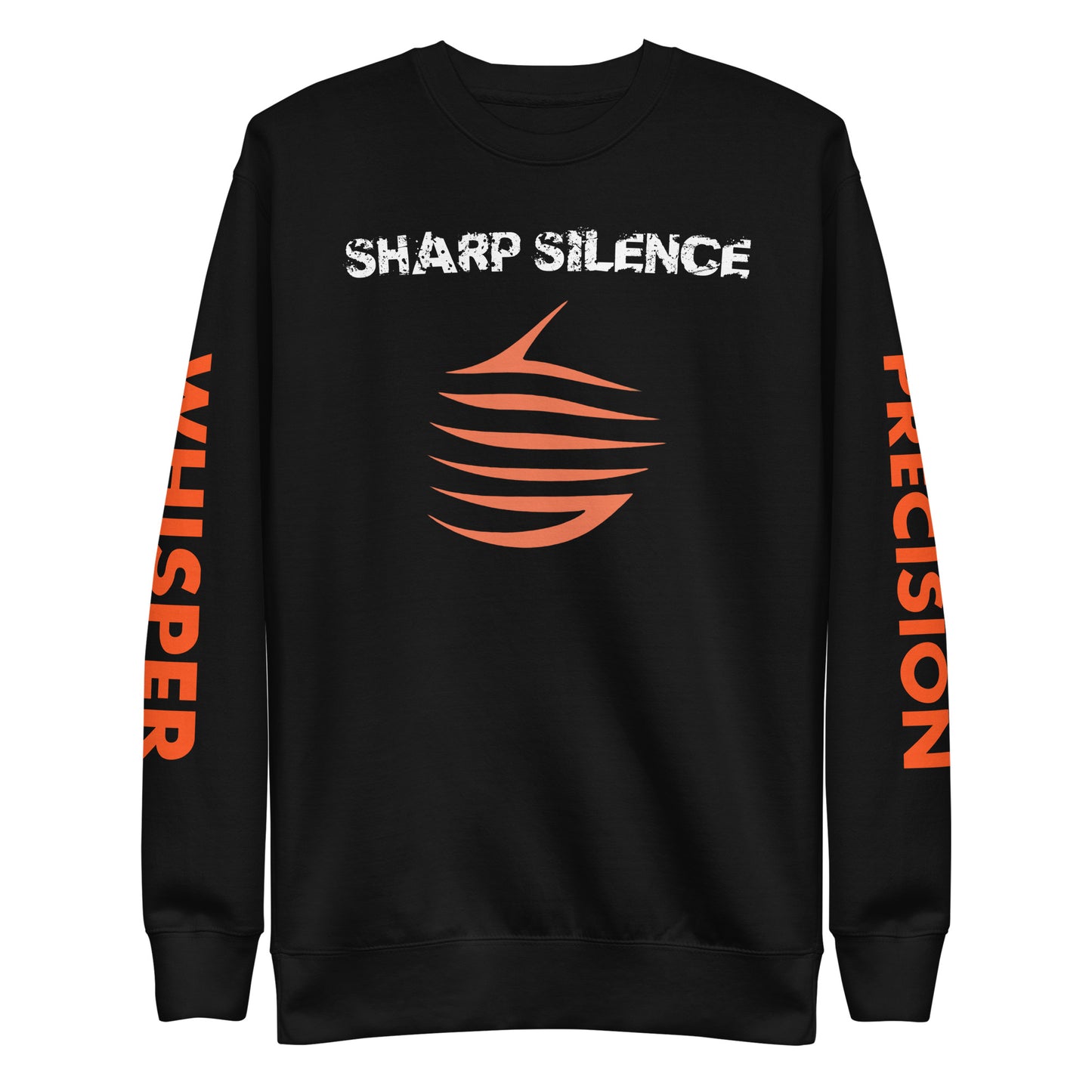 Precision Whisper sweatshirt featuring ribbed crew neck, long sleeve cuffs, flat hem.