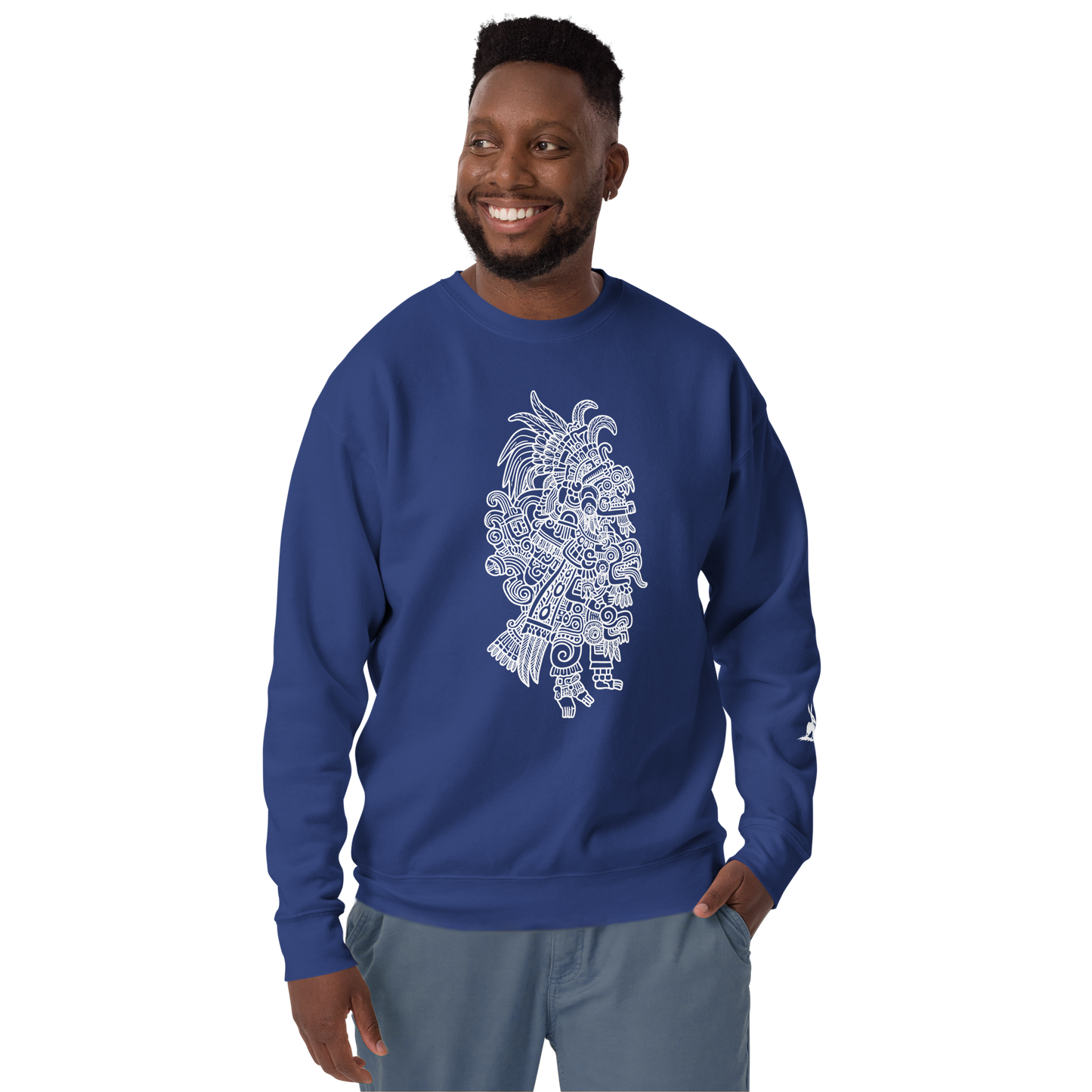 Man wearing the Nawal Sweatshirt, smiling, showcasing its ribbed crew neck and comfortable fit.