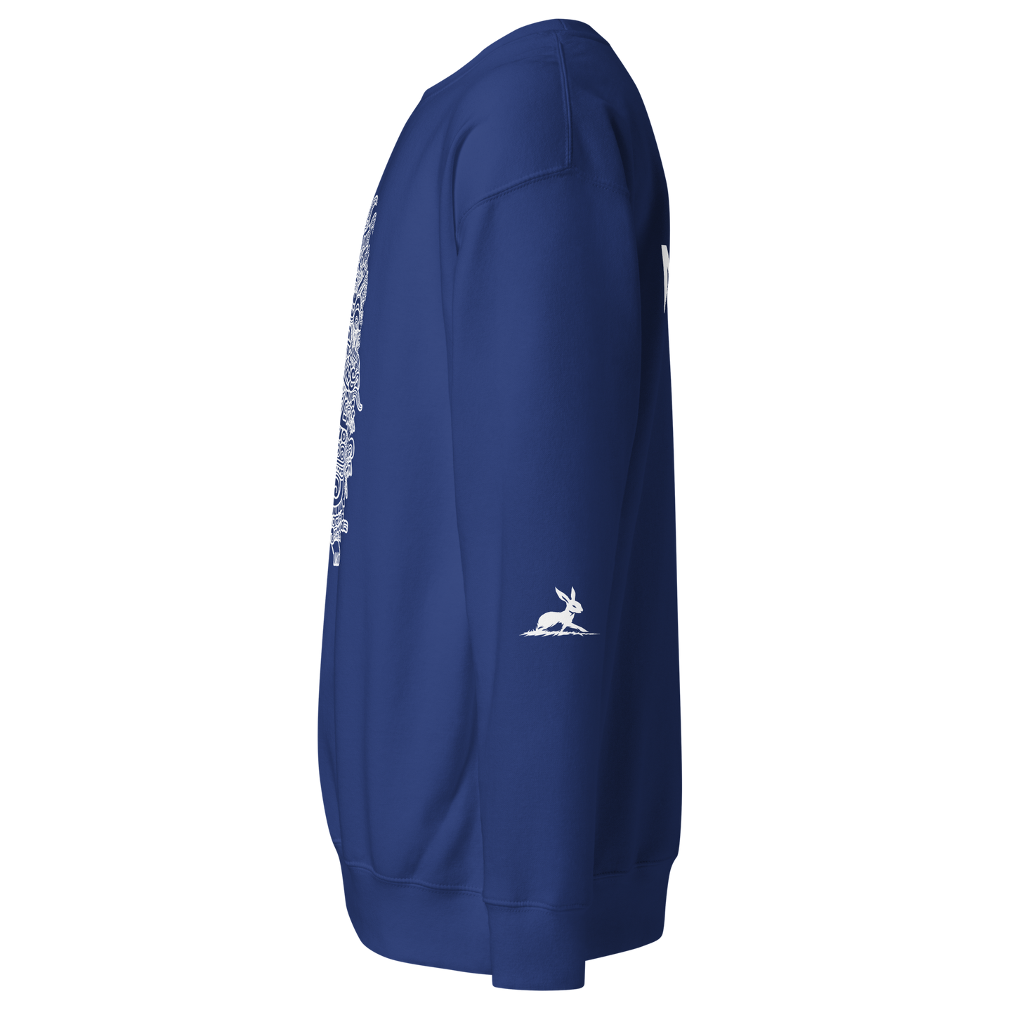 Nawal Sweatshirt with ribbed crew neck and white design on blue.