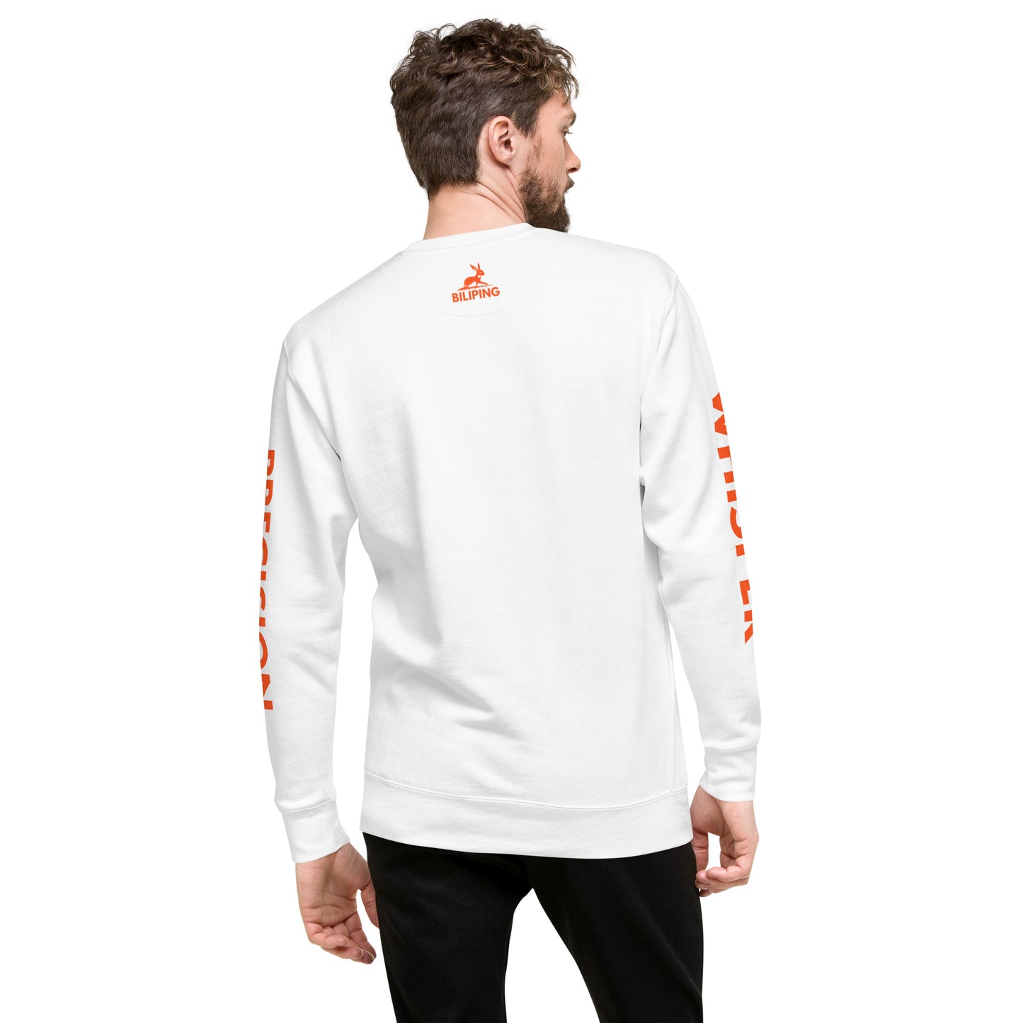 Precision Whisper sweatshirt with ribbed crew neck, long sleeves, and flat hem.