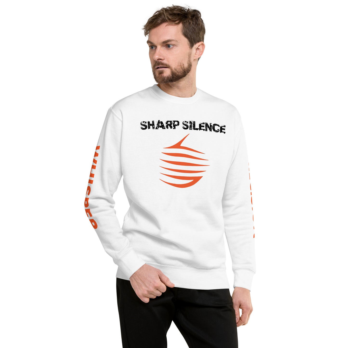 Precision Whisper sweatshirt with ribbed neck and cuffs, featuring a soft fleece interior.