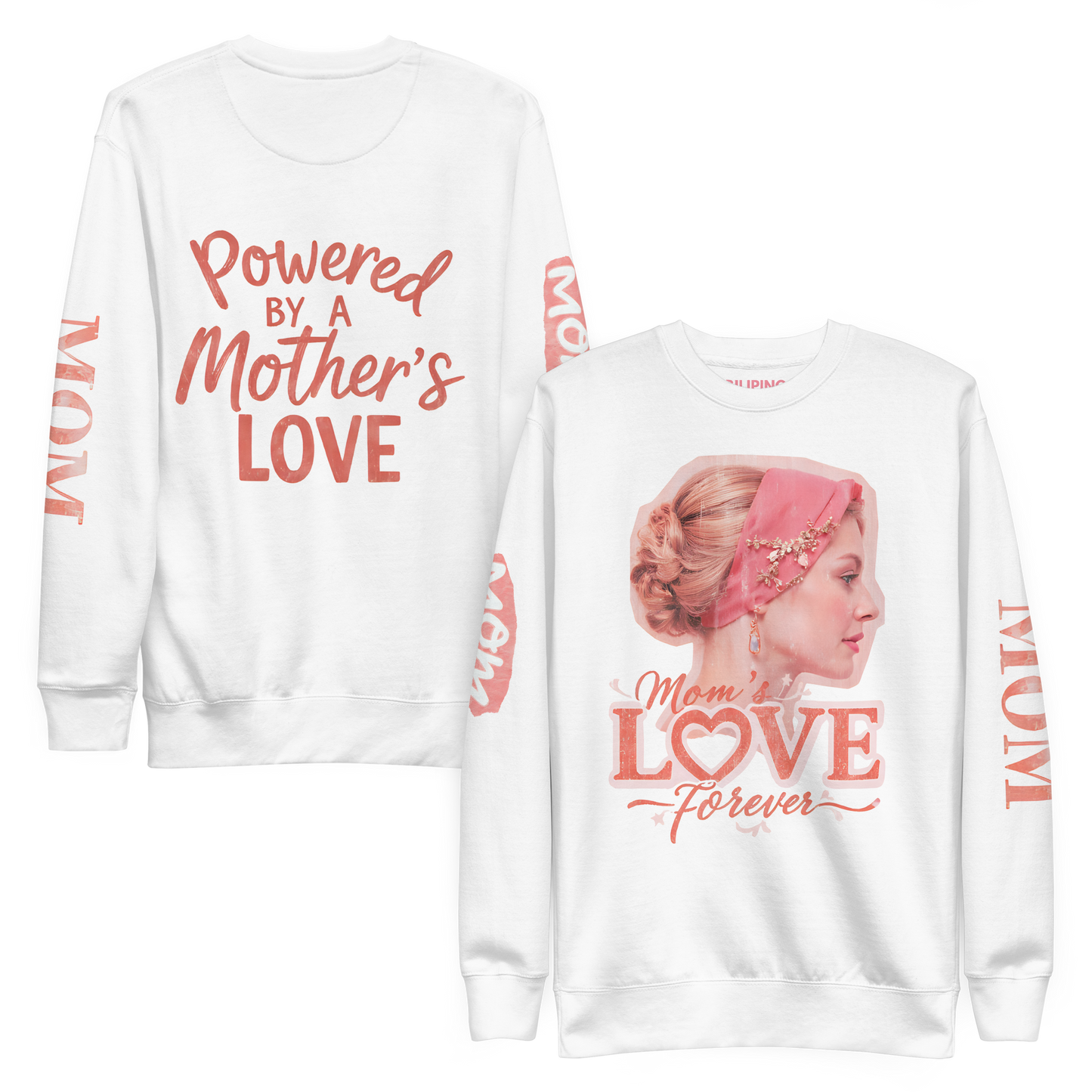 Powered By A MOM sweatshirt with ribbed crew neck and soft fleece.