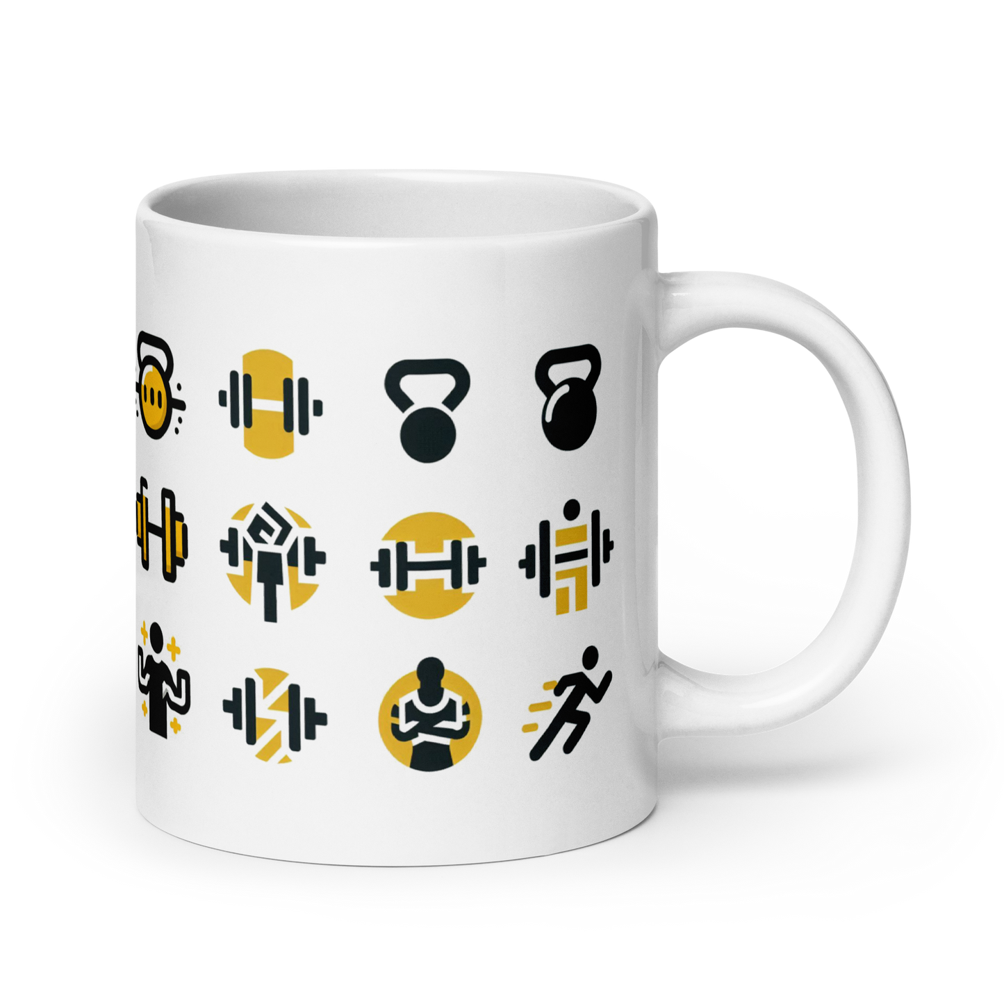 No Pain No Gain Mug with black and yellow motivational design.