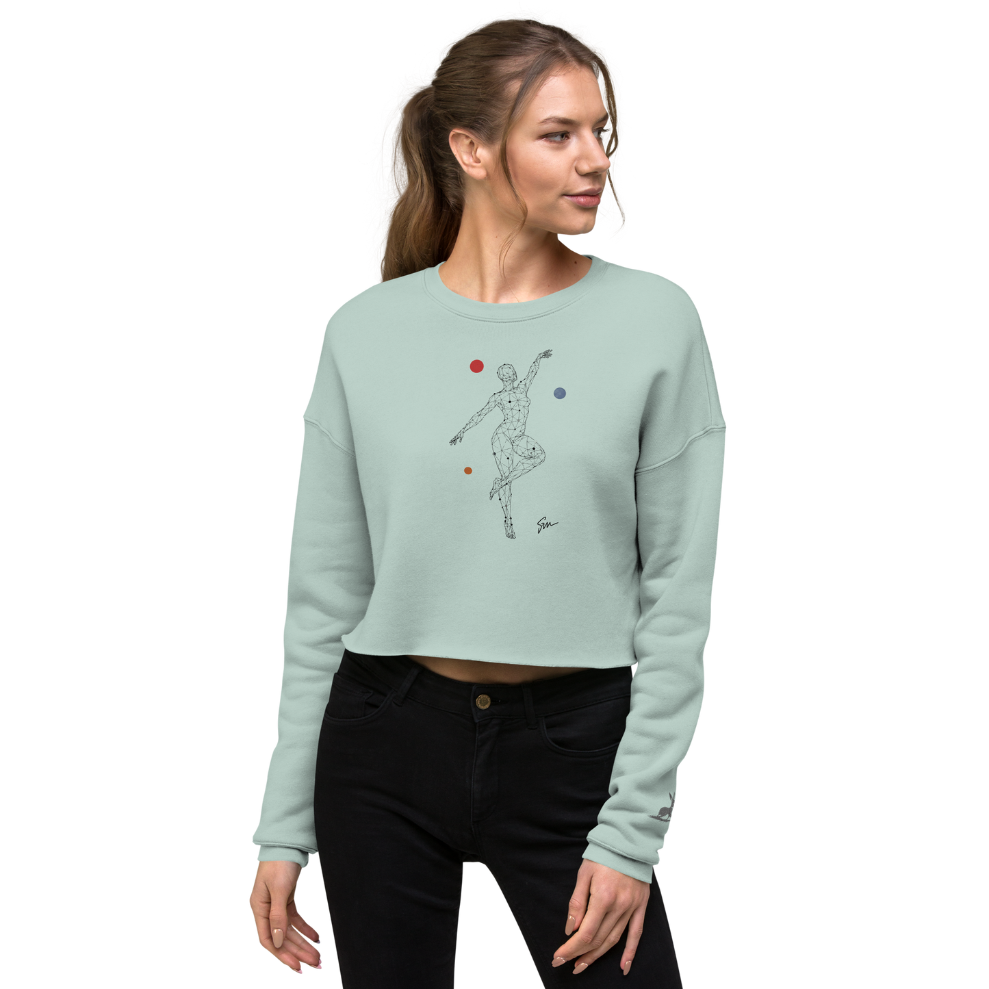 Linea Dance Sweatshirt on woman, showcasing dropped shoulders and raw hem.