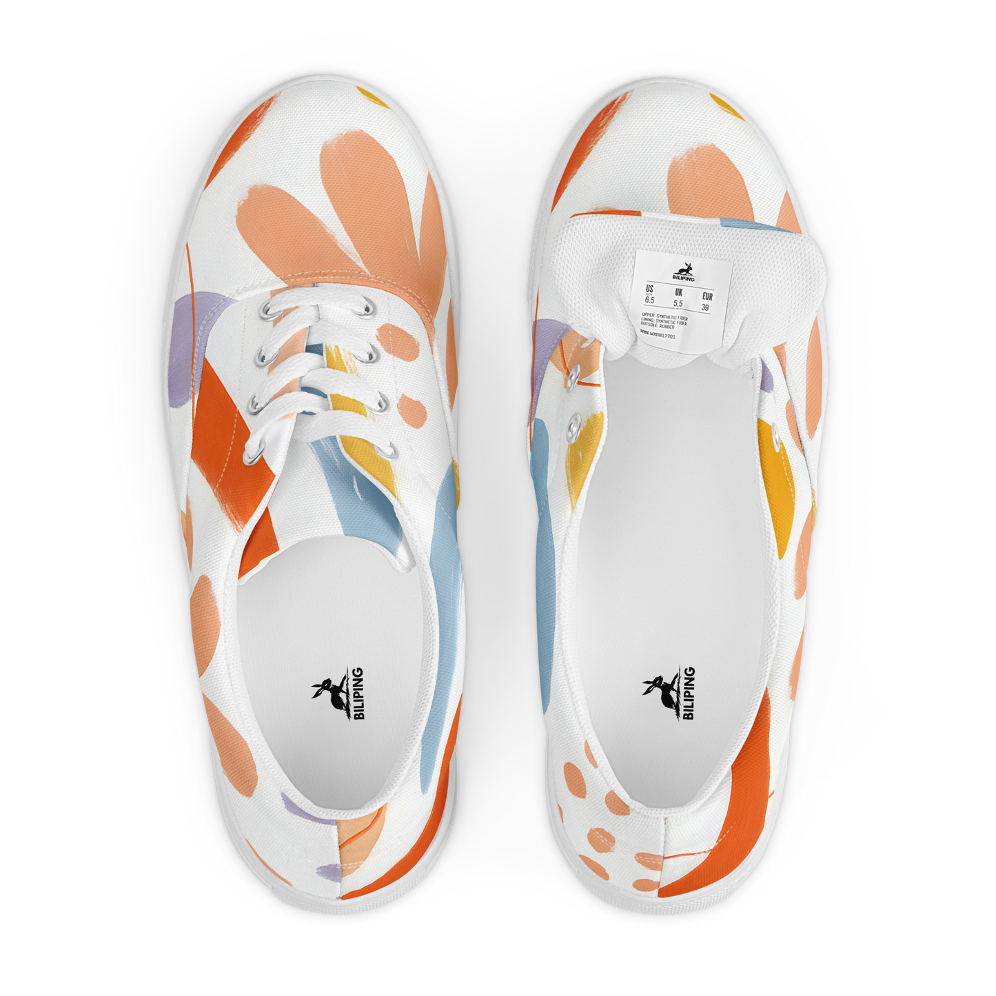 Artful Dabs women's lace-up canvas sneakers, featuring sturdy polyester canvas and supportive EVA rubber outsole.