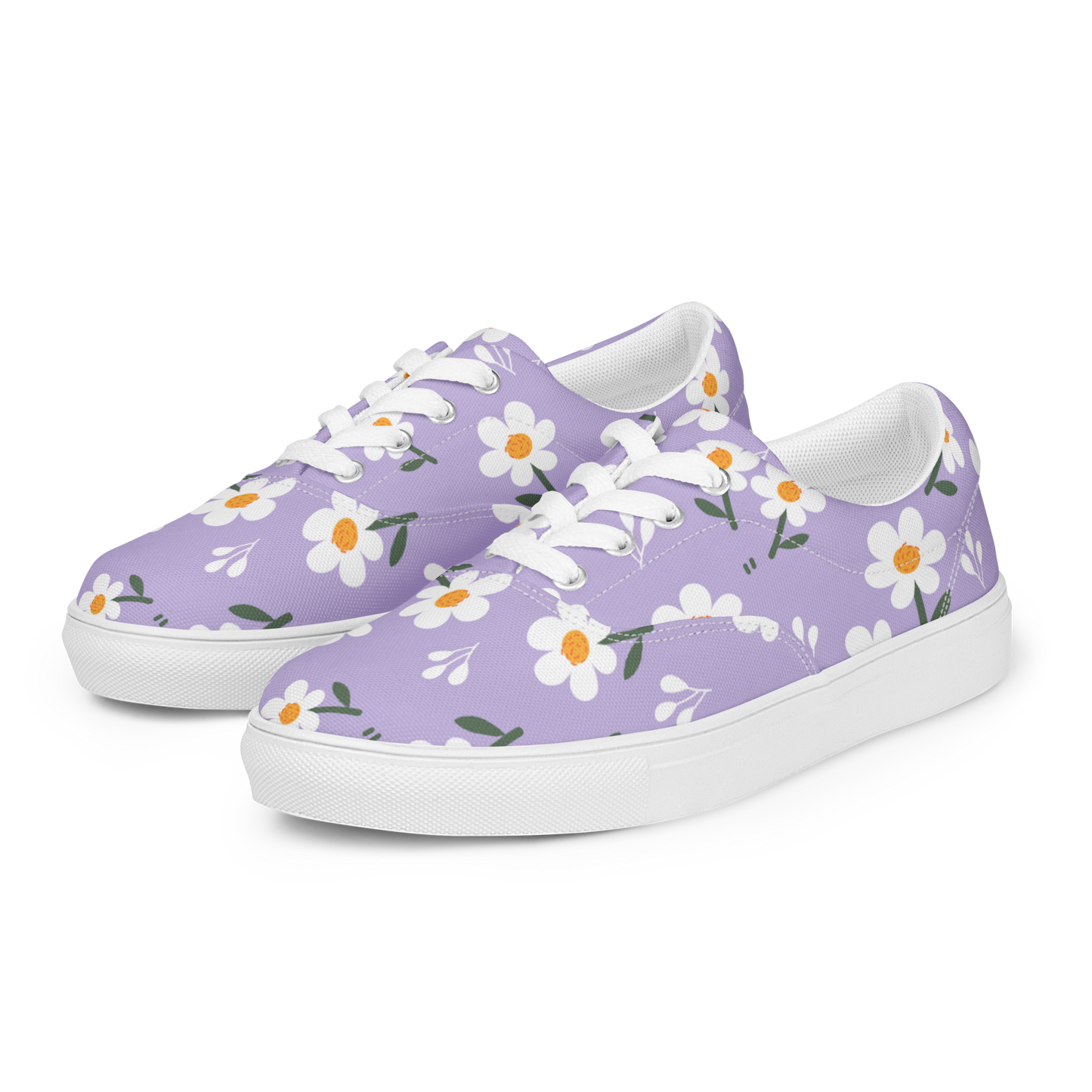 Petal Parade: Women's lace-up canvas sneakers with white laces.