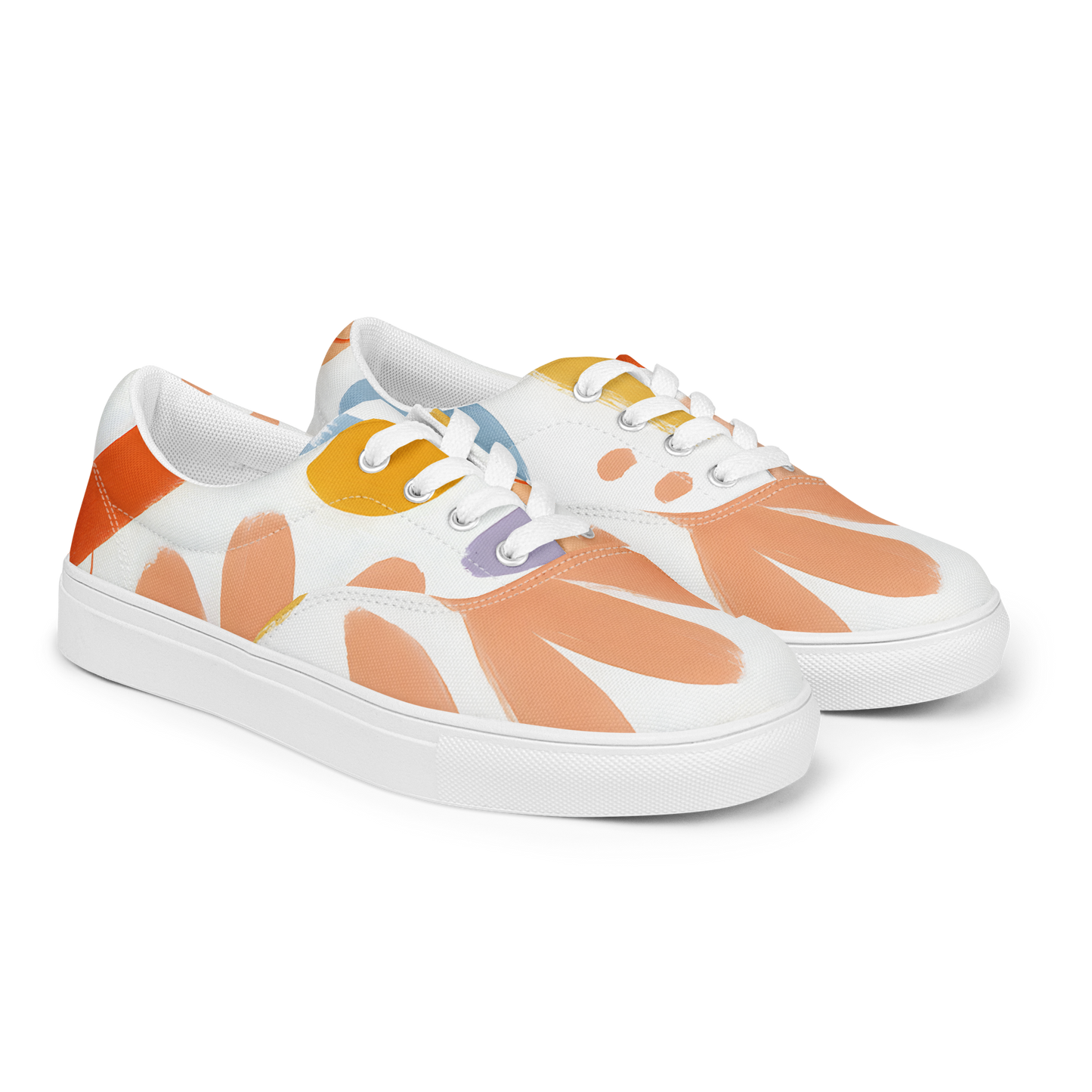 Artful Dabs lace-up canvas sneakers with vibrant floral pattern.