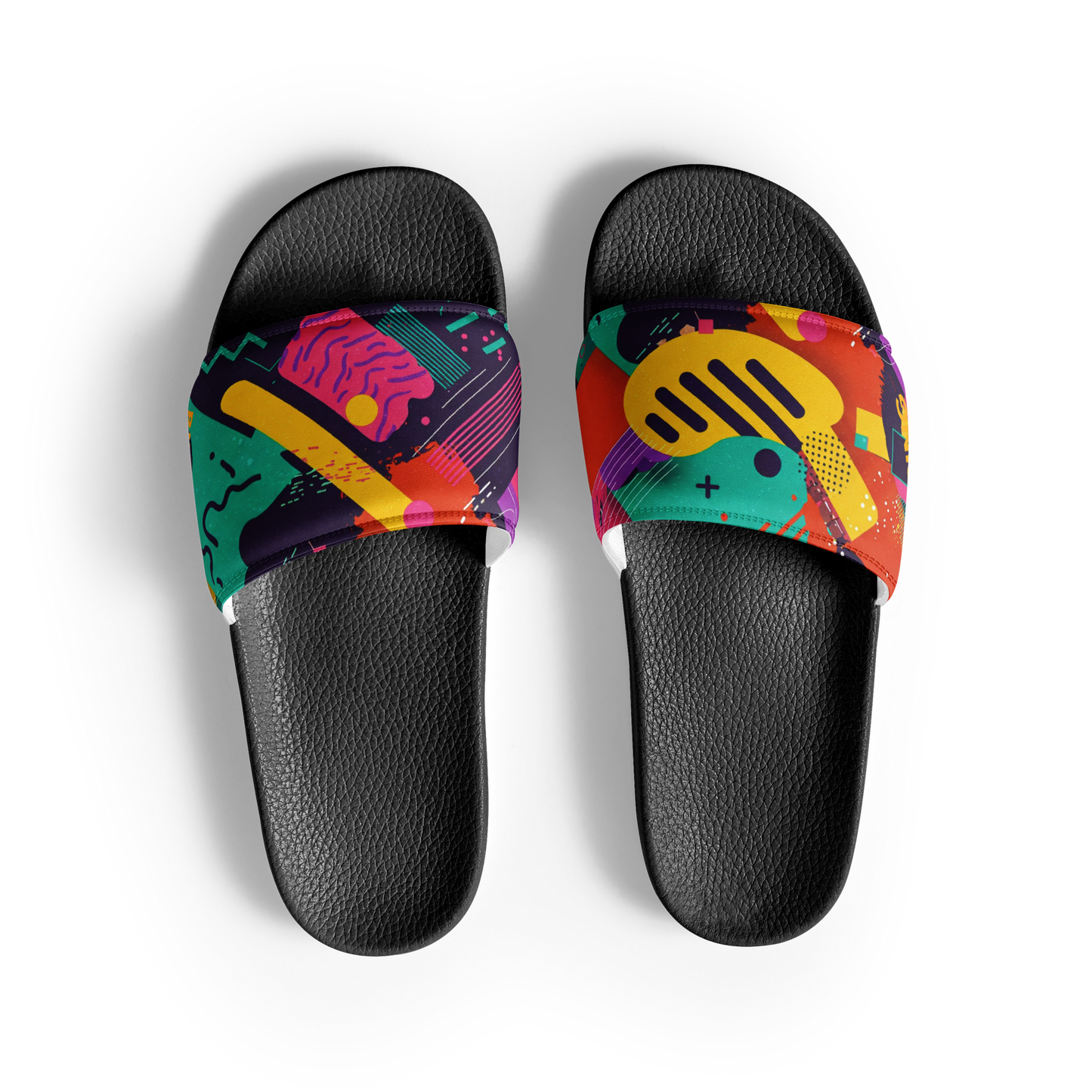 Chromatic Comets Slides with cushioned faux leather strap and contoured footbed.