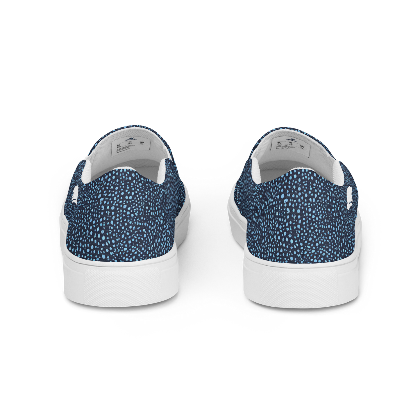 Blue Pebble Dash Slip-Ons close-up showcasing canvas texture and slip-on design.