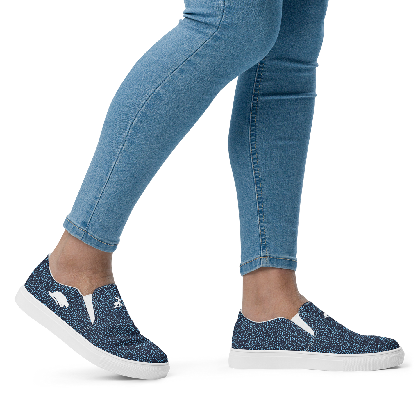 Blue Pebble Dash Slip-Ons, close-up view, showcasing slip-on design and comfort.